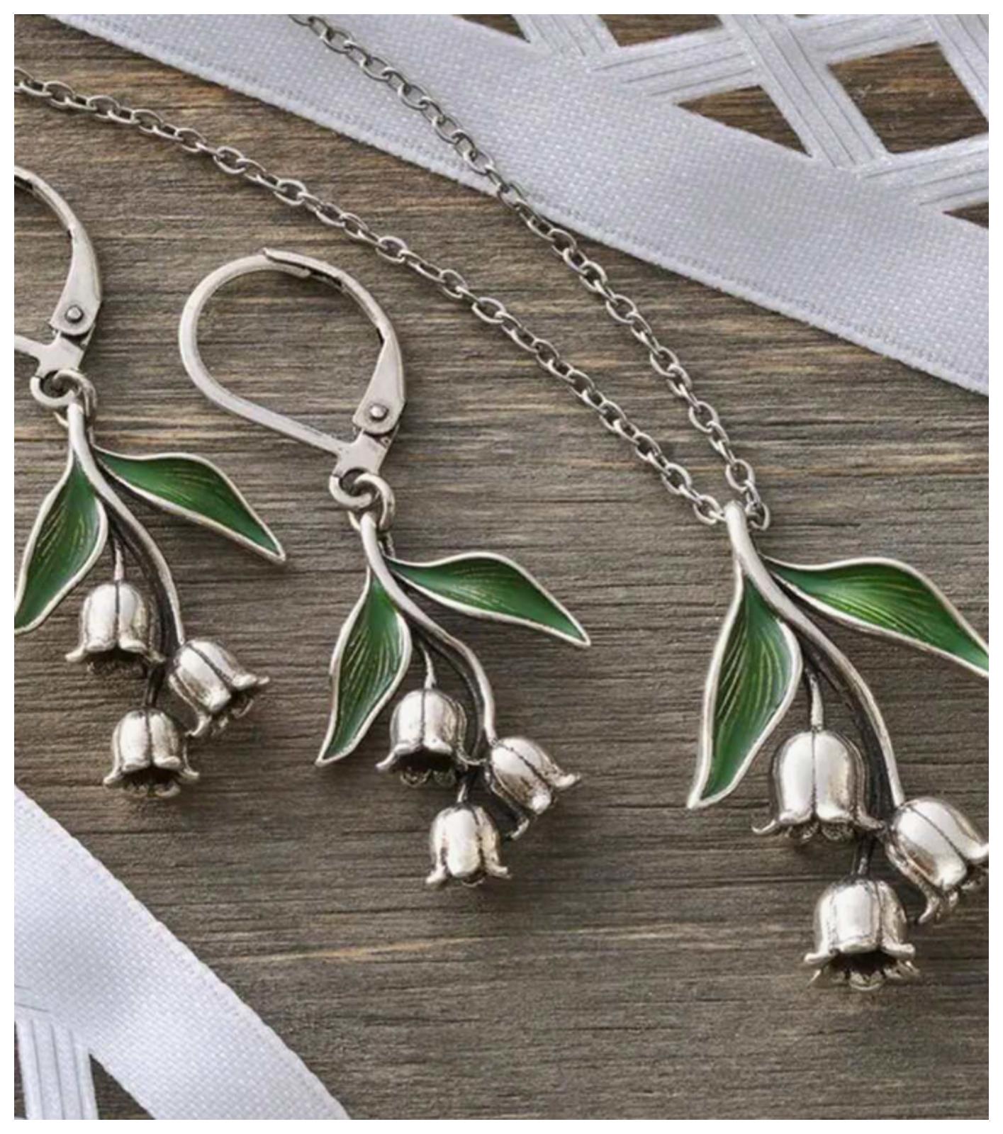 Lily of the Valley - Necklace/Earring set - Silver - 18"