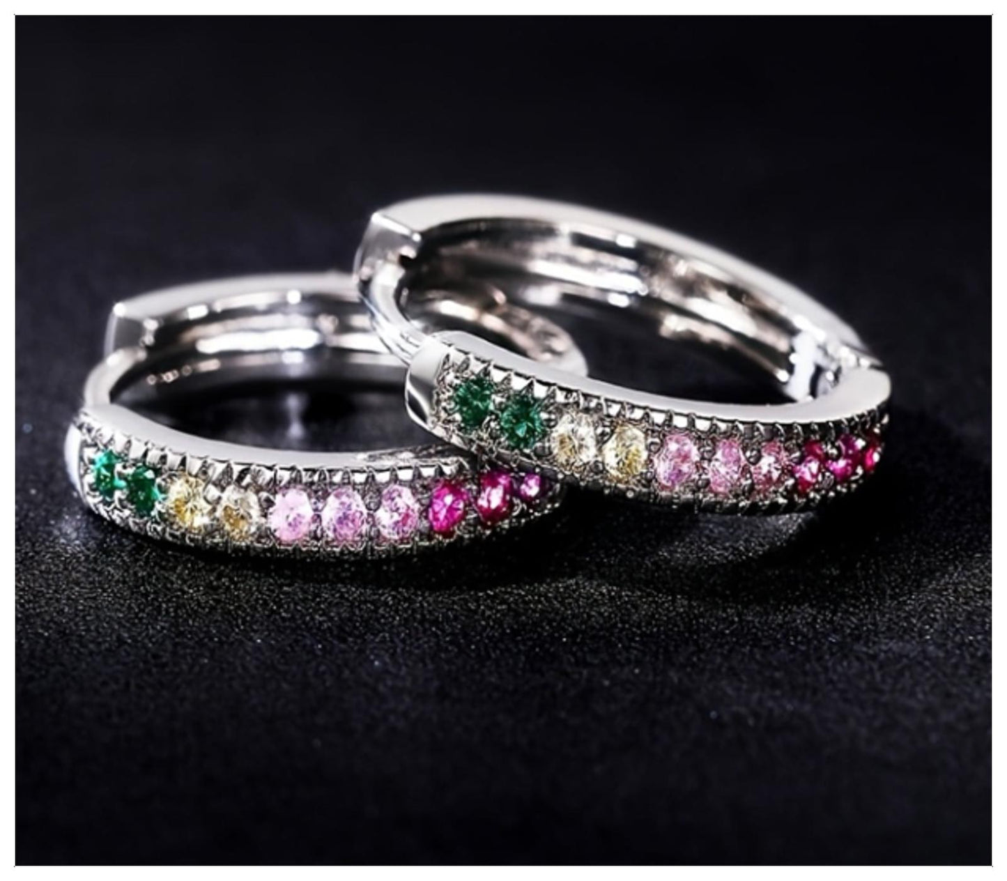 Multicolor hoops - Earrings - Silver - CZs - 1.8cm