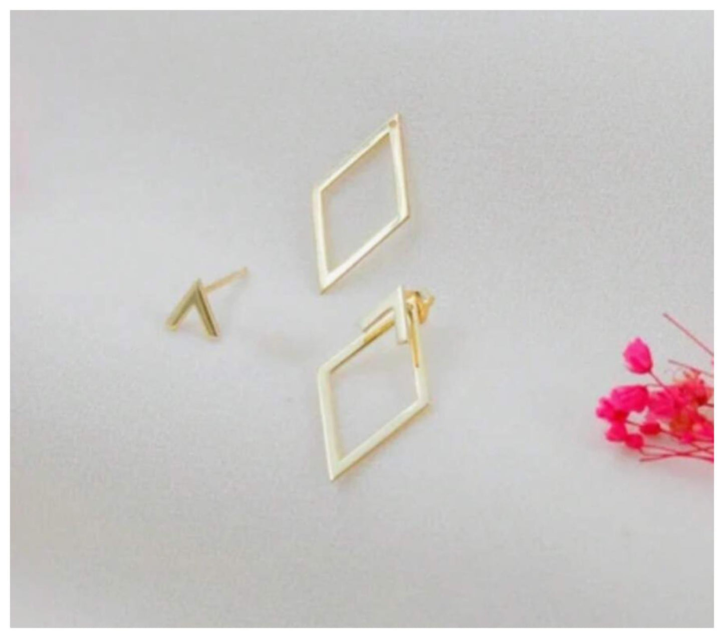 Front-and-Back diamond shaped - Earrings - Gold - 2.3cm