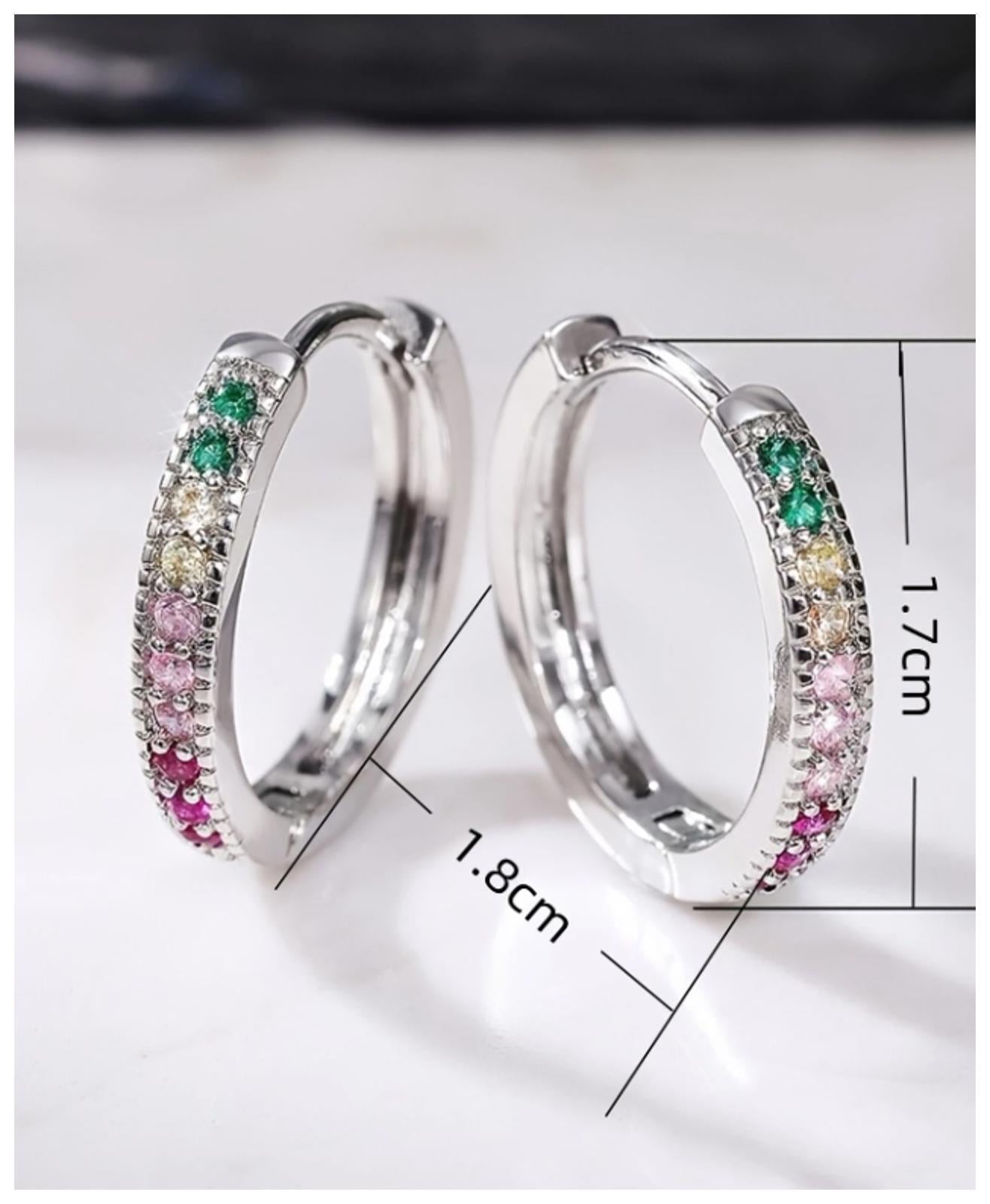 Multicolor hoops - Earrings - Silver - CZs - 1.8cm