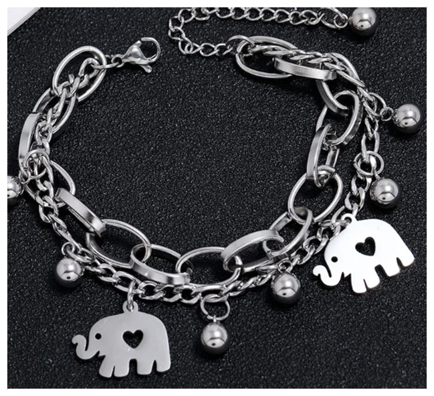 Double chain elephant - Bracelet - Stainless steel - 6.5-8"