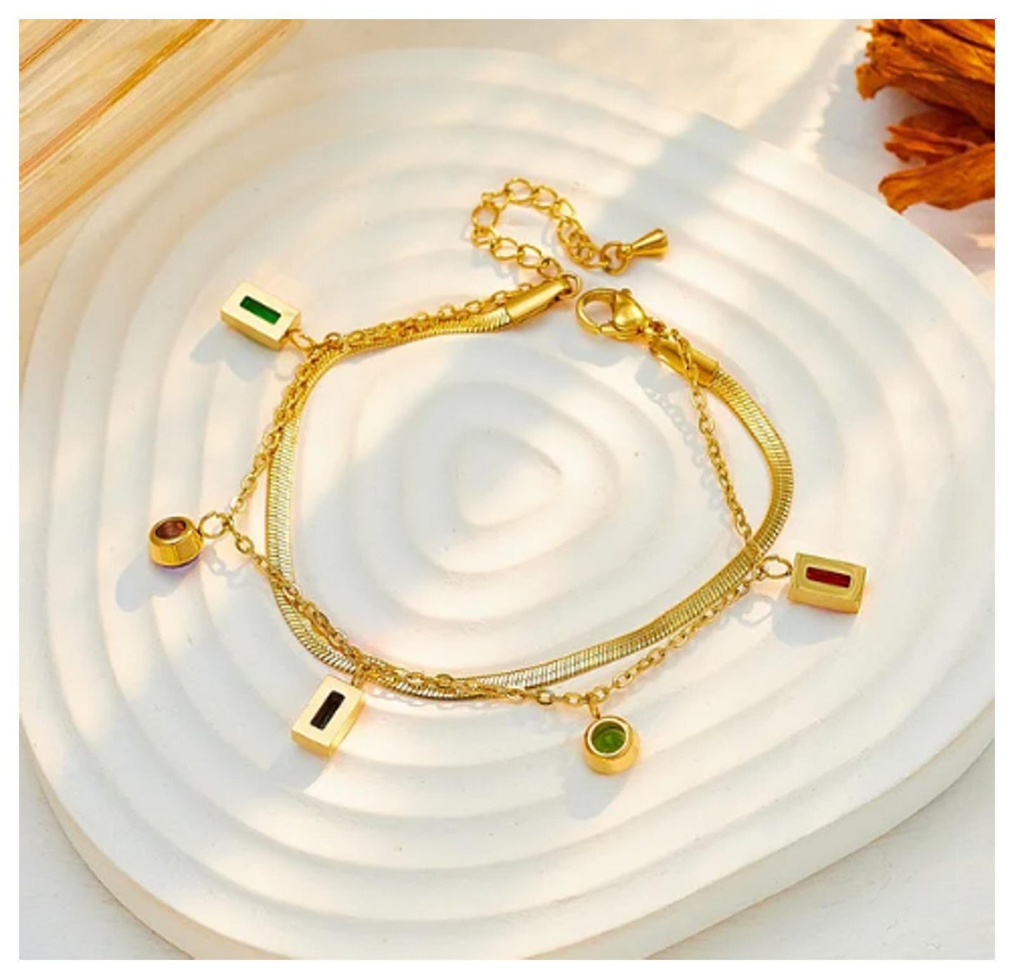 Multicolor two strand bracelet - Bracelet - Gold - CZs - 6.5-8"
