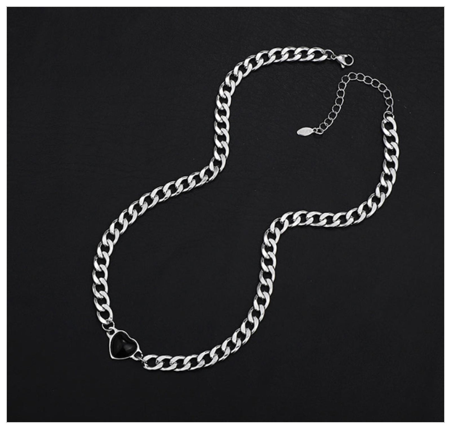 Black Heart Necklace - Titanium Steel - CZs - 18-20"