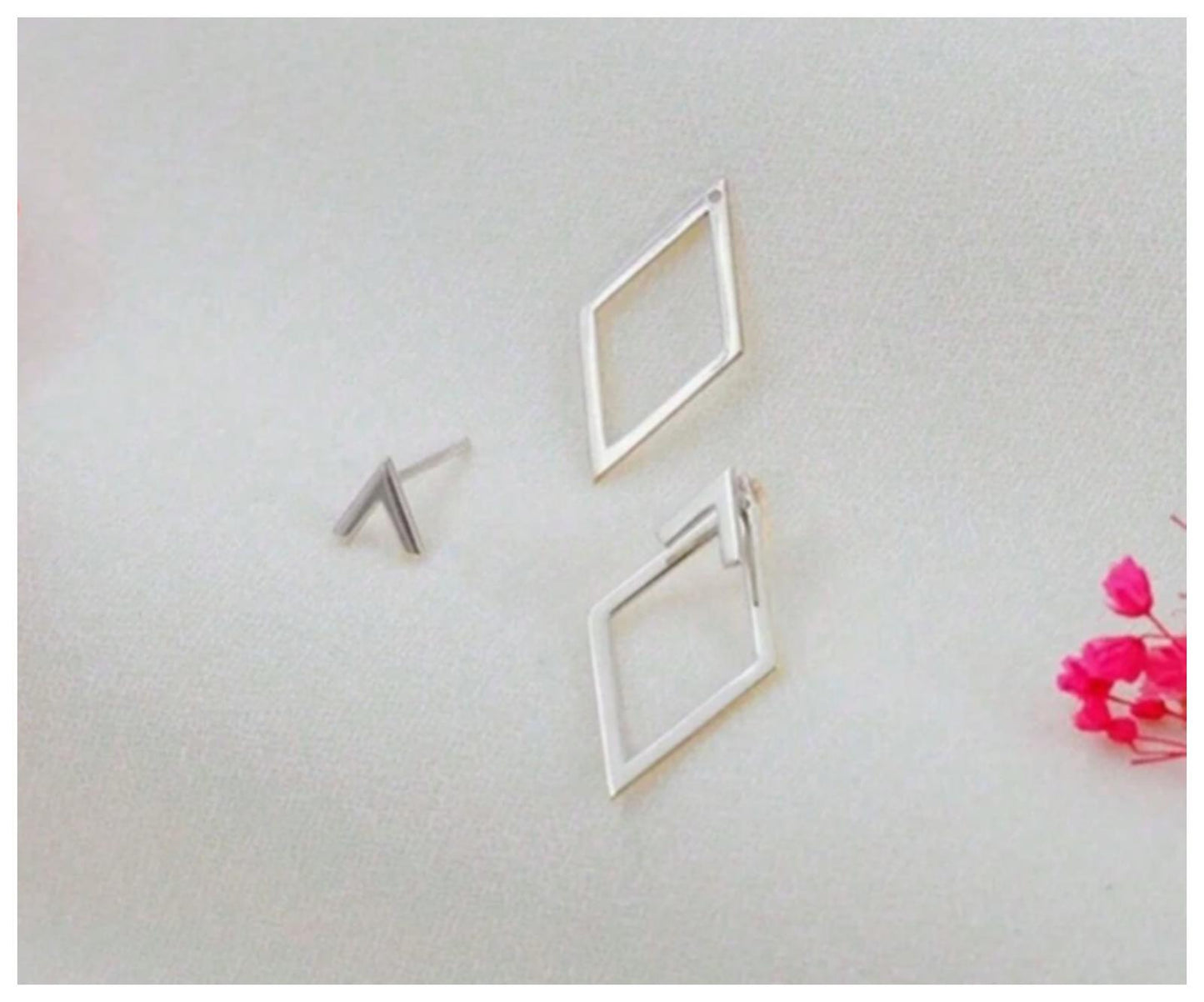 Front-and-Back diamond shaped - Earrings - Silver - 2.3cm