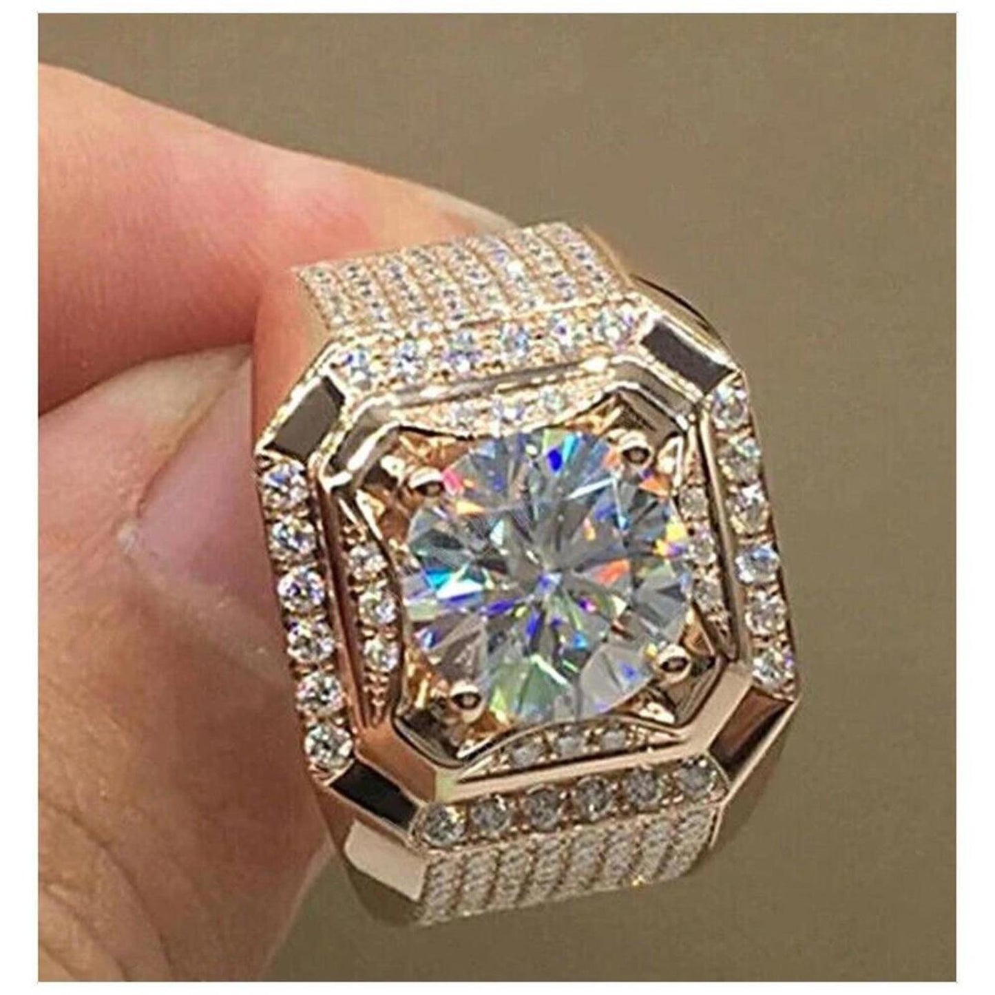 Round bling ring - 18K gold plated - CZs- size 11.