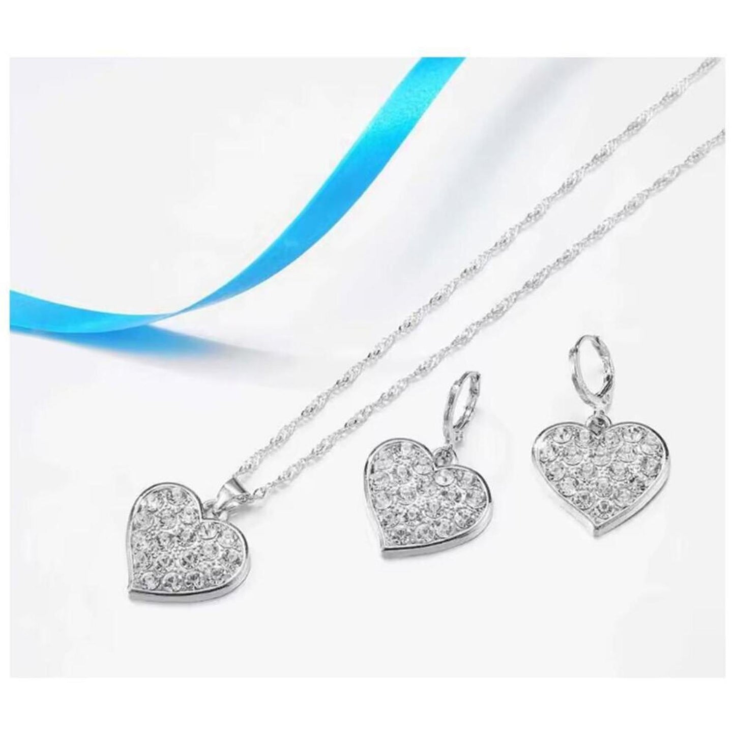 Heart necklace - silver - CZs - 20"