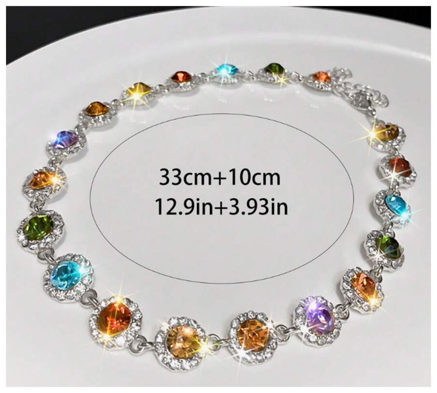 Multicolor jewel link - Necklace - Silver - CZs - 17"