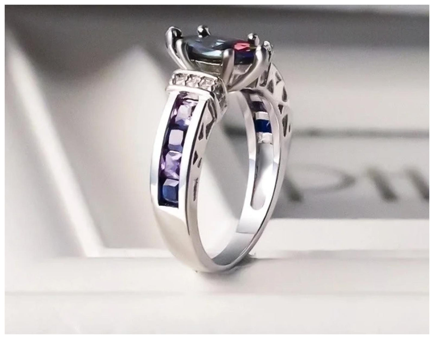 Rainbow marquise - Ring - Silver - CZs - Size 9