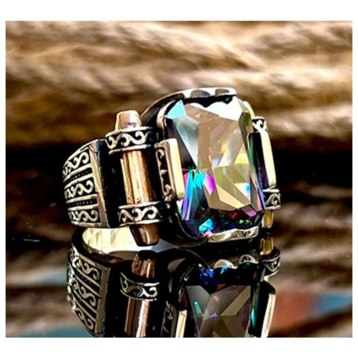 Rainbow scroll ring - Gold and silver - CZ - Size 11.