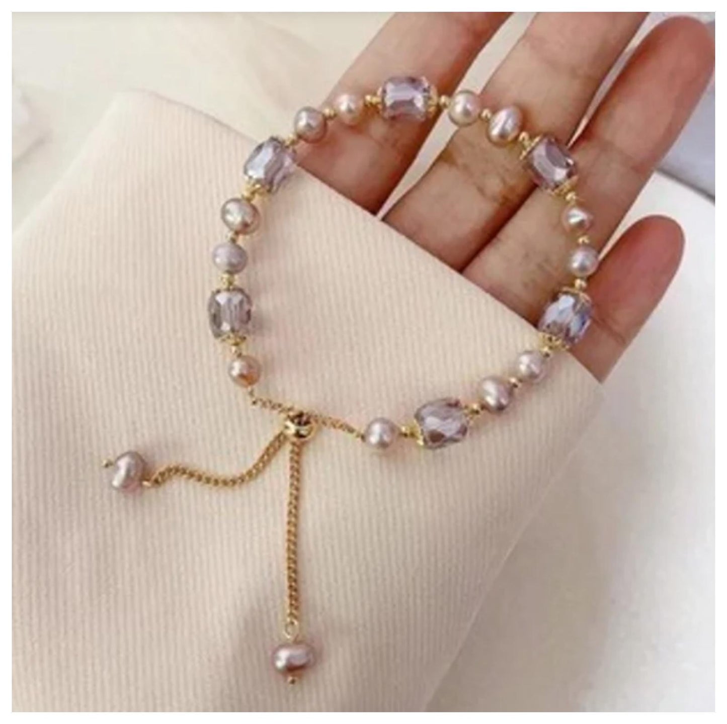 Purple and pink freshwater pearl - Bracelet - Gold - 6.5-8"