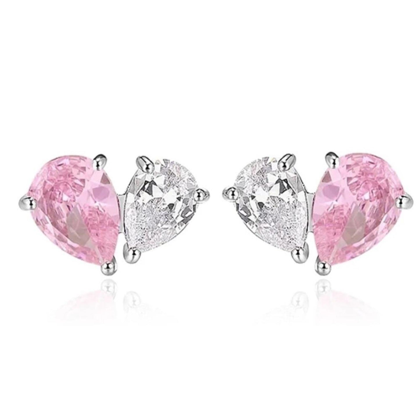 Pink and White Teardrop Set - Silver - 16-18" Necklace & Earrings