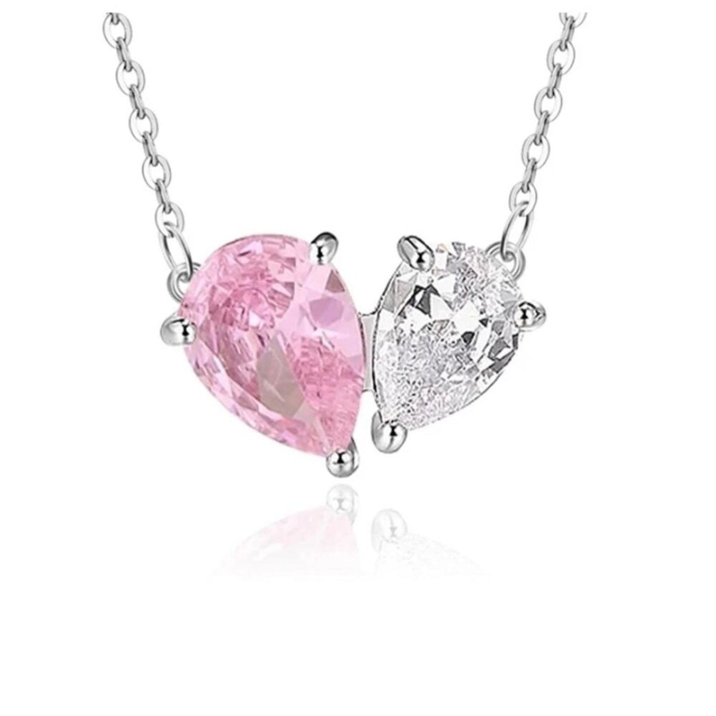 Pink and White Teardrop Set - Silver - 16-18" Necklace & Earrings