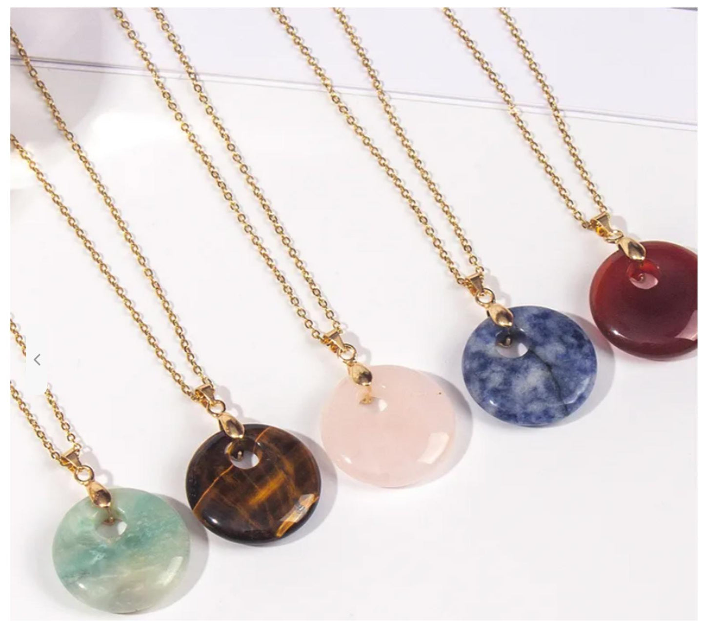 Natural teal blue agate round pendant - Necklace - Gold - 18"