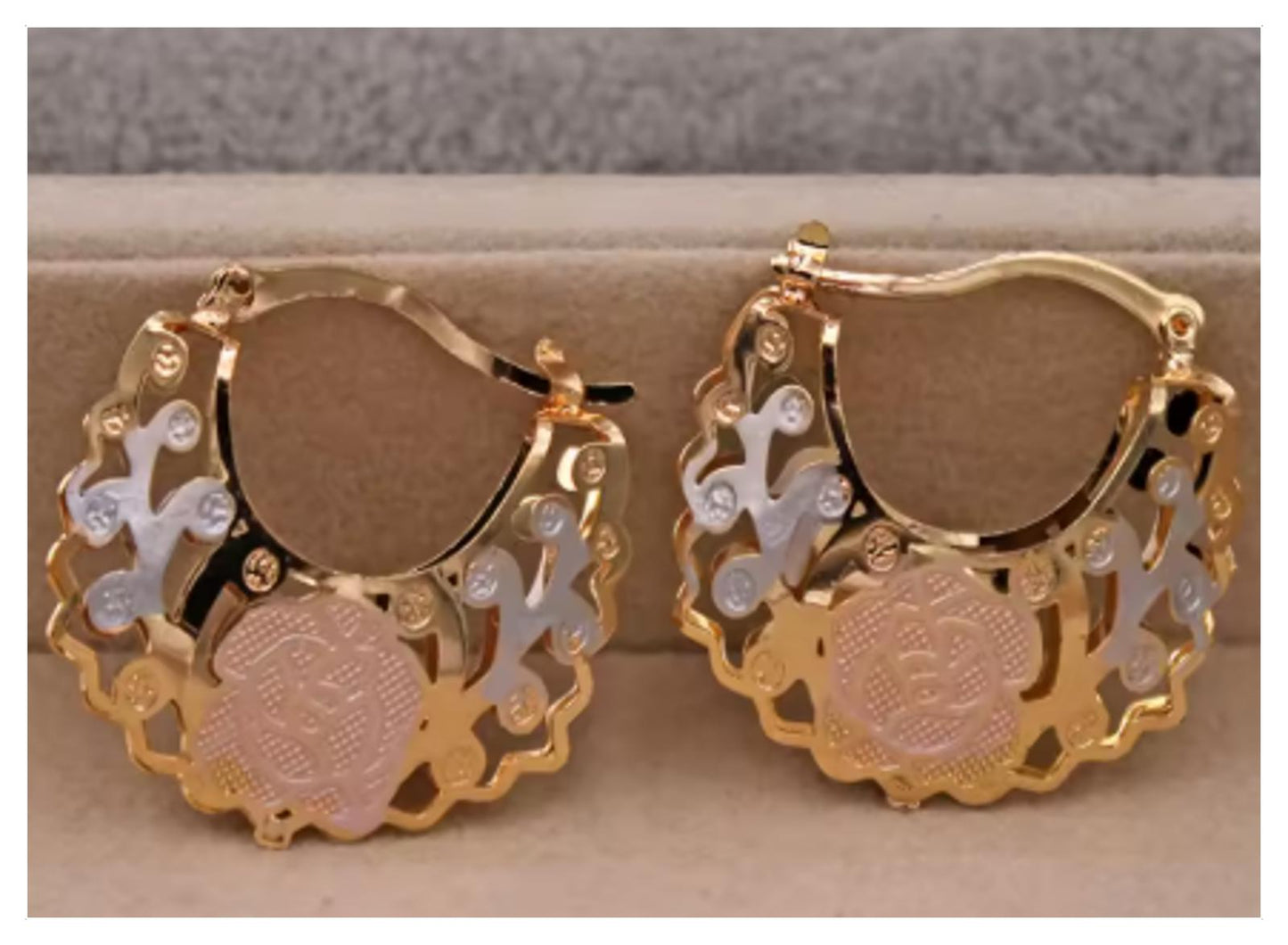 Tricolor hollow basket hoop - Earrings - Gold - 1"