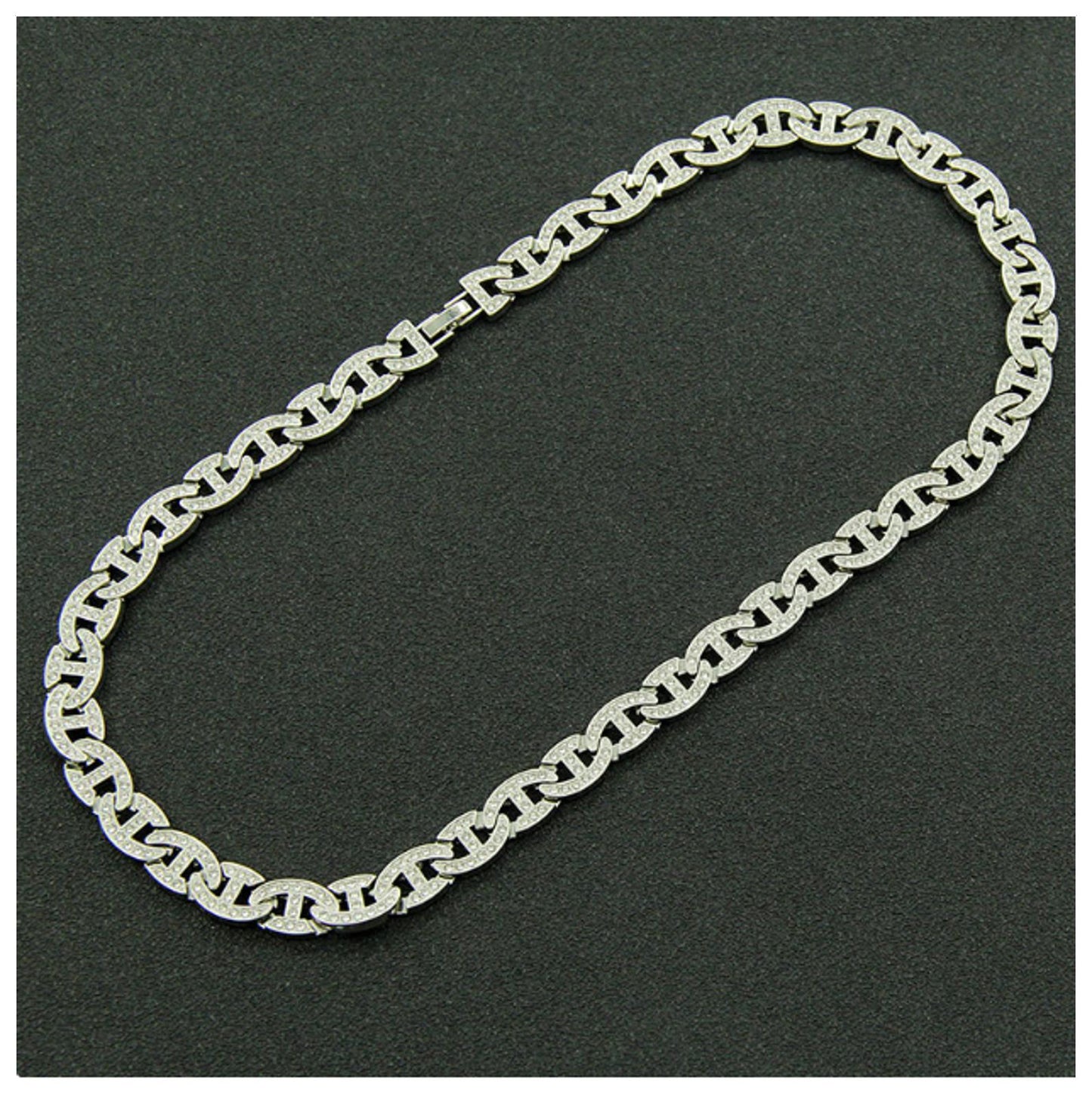 Bling mariner chain Necklace - Silver - CZs - 20"