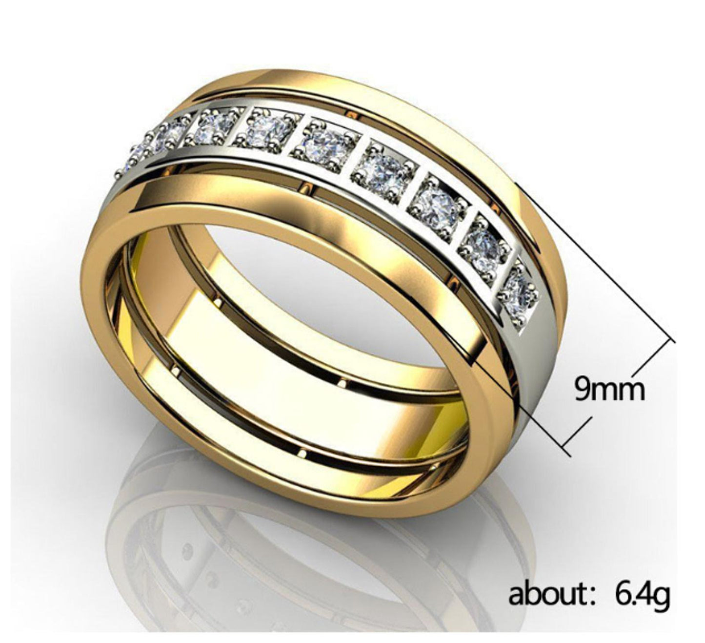 Two tone band Ring - Gold - CZs - Size 9