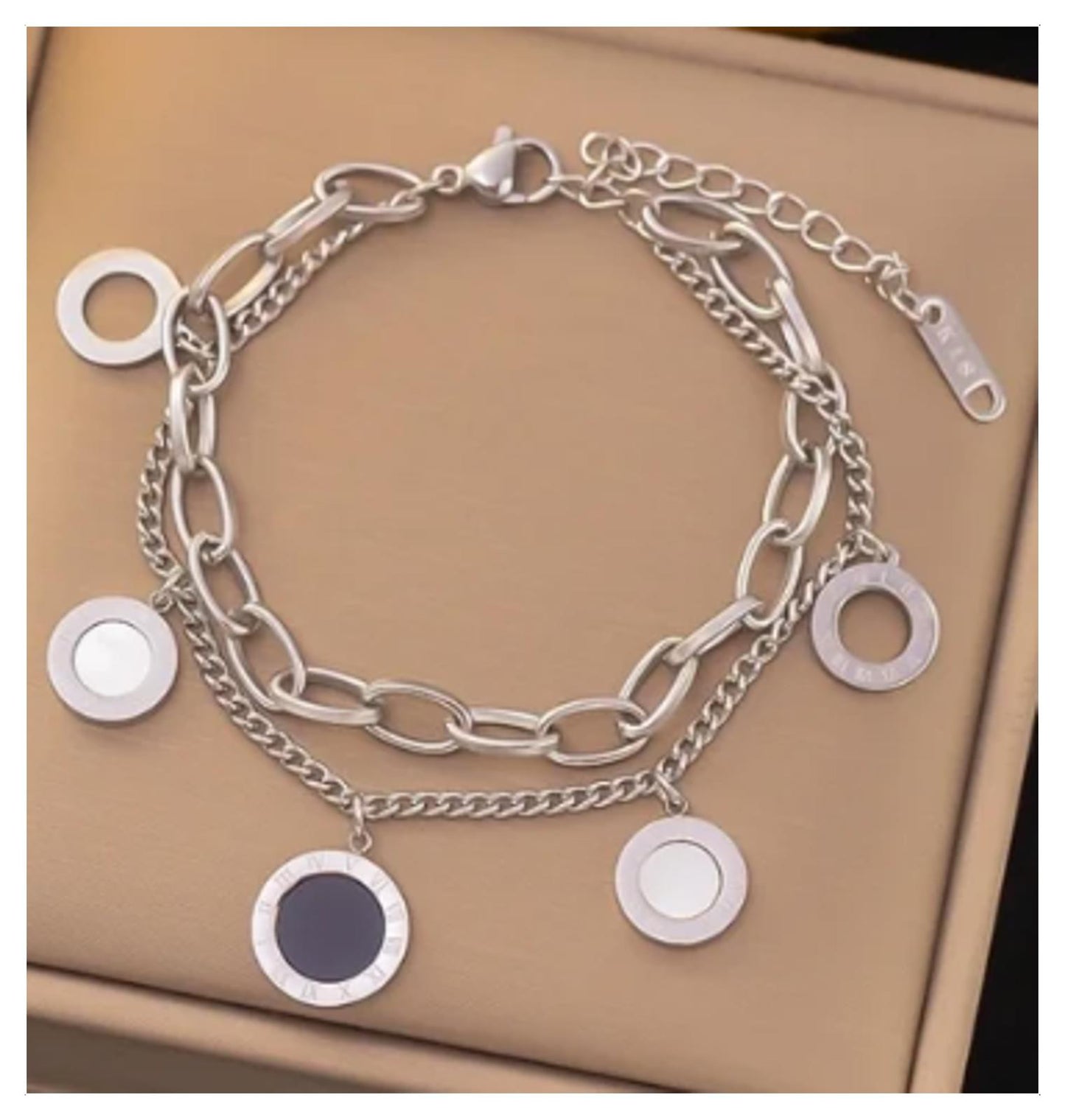 Black and white double chain - Bracelet - Titanium Steel - 6.5-8"