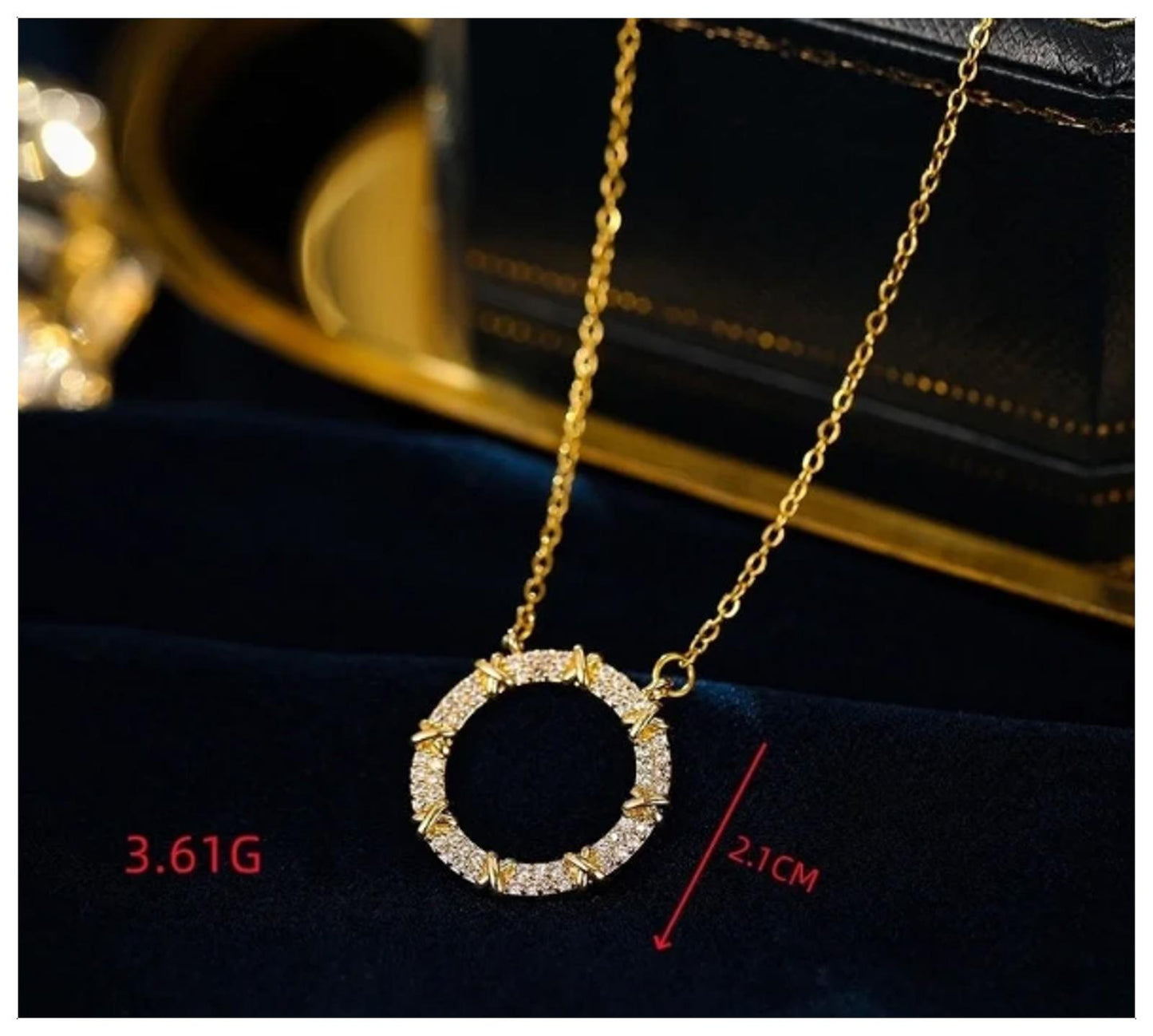 Xs and O Round - Necklace - Gold - CZs - 18"
