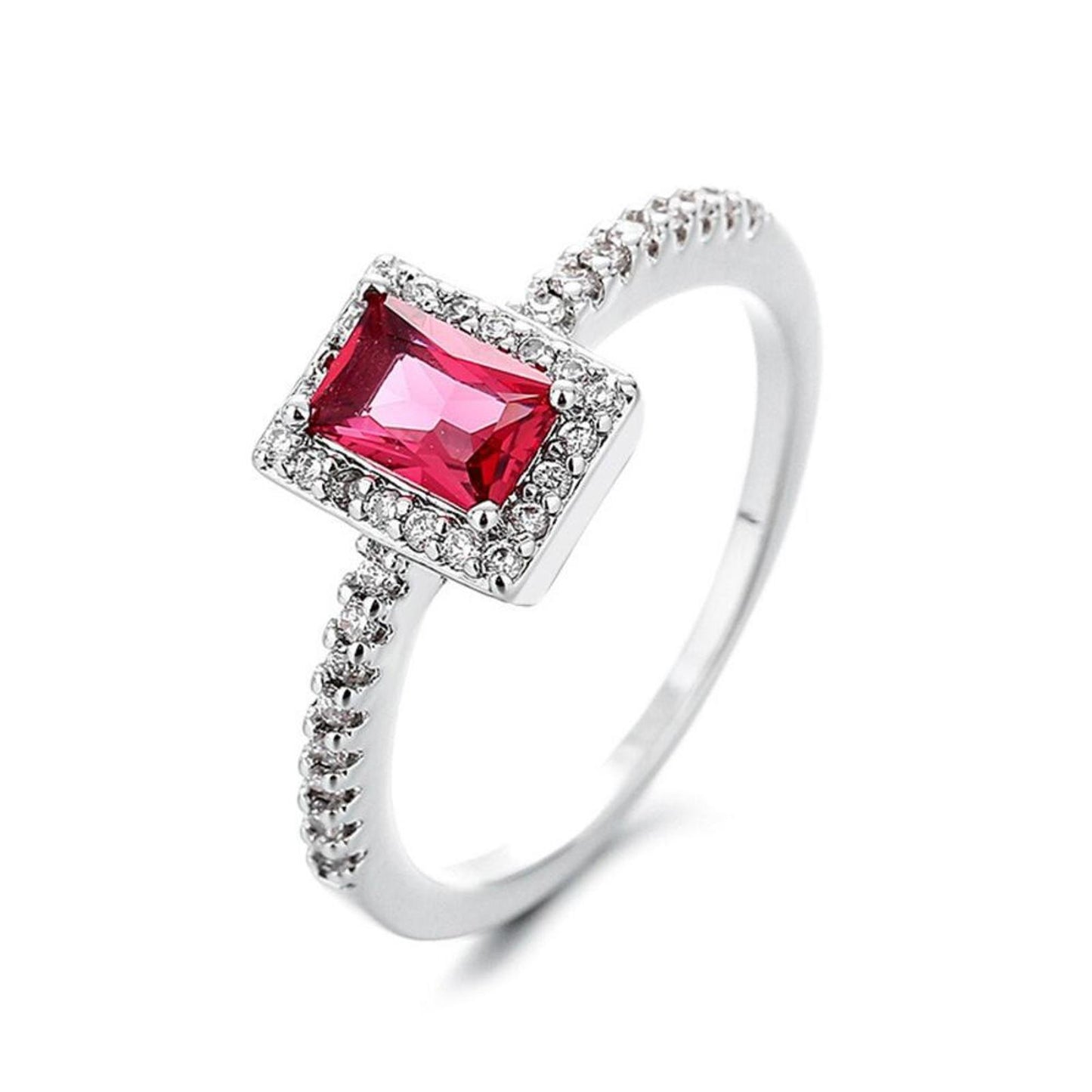 Red square halo RING - Silver - CZs - size 6