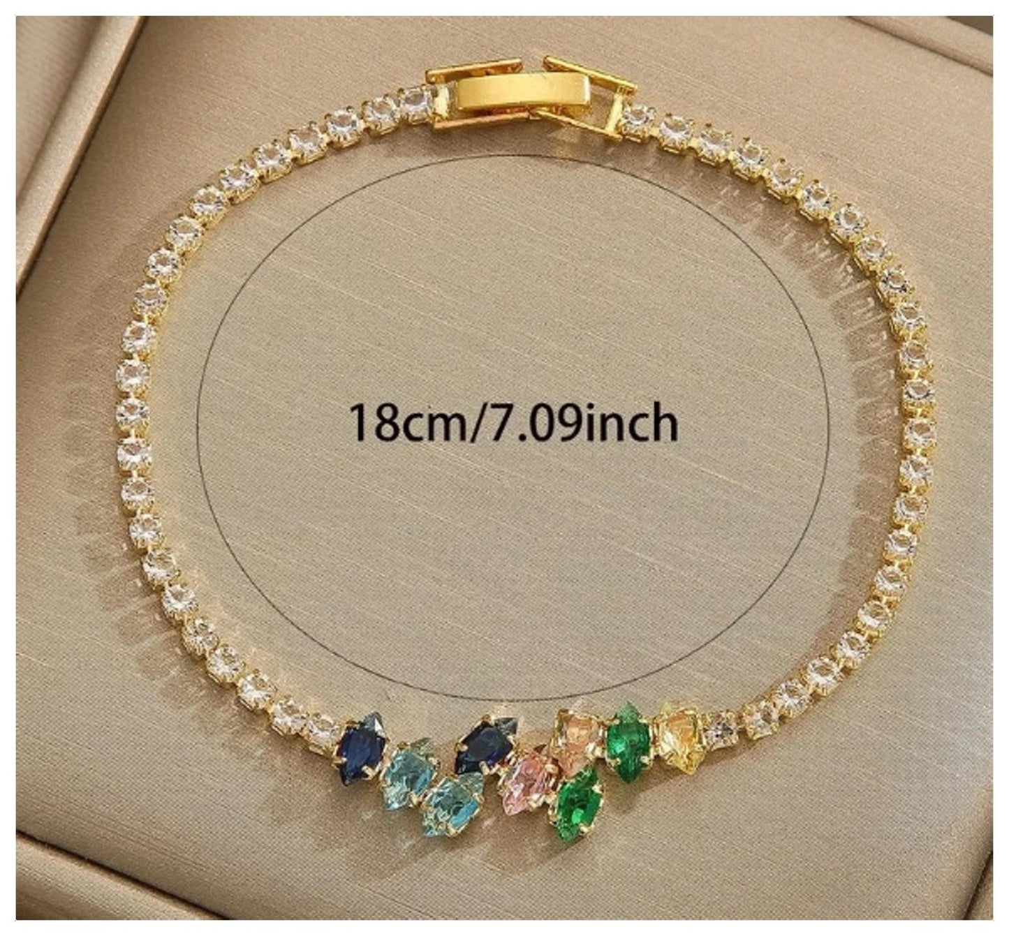 Multicolor marquis tennis - Bracelet - Gold - CZs - 7"