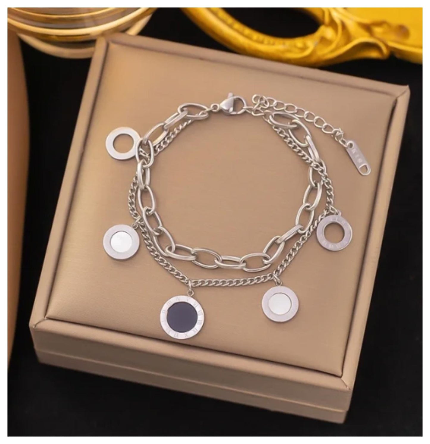 Black and white double chain - Bracelet - Titanium Steel - 6.5-8"