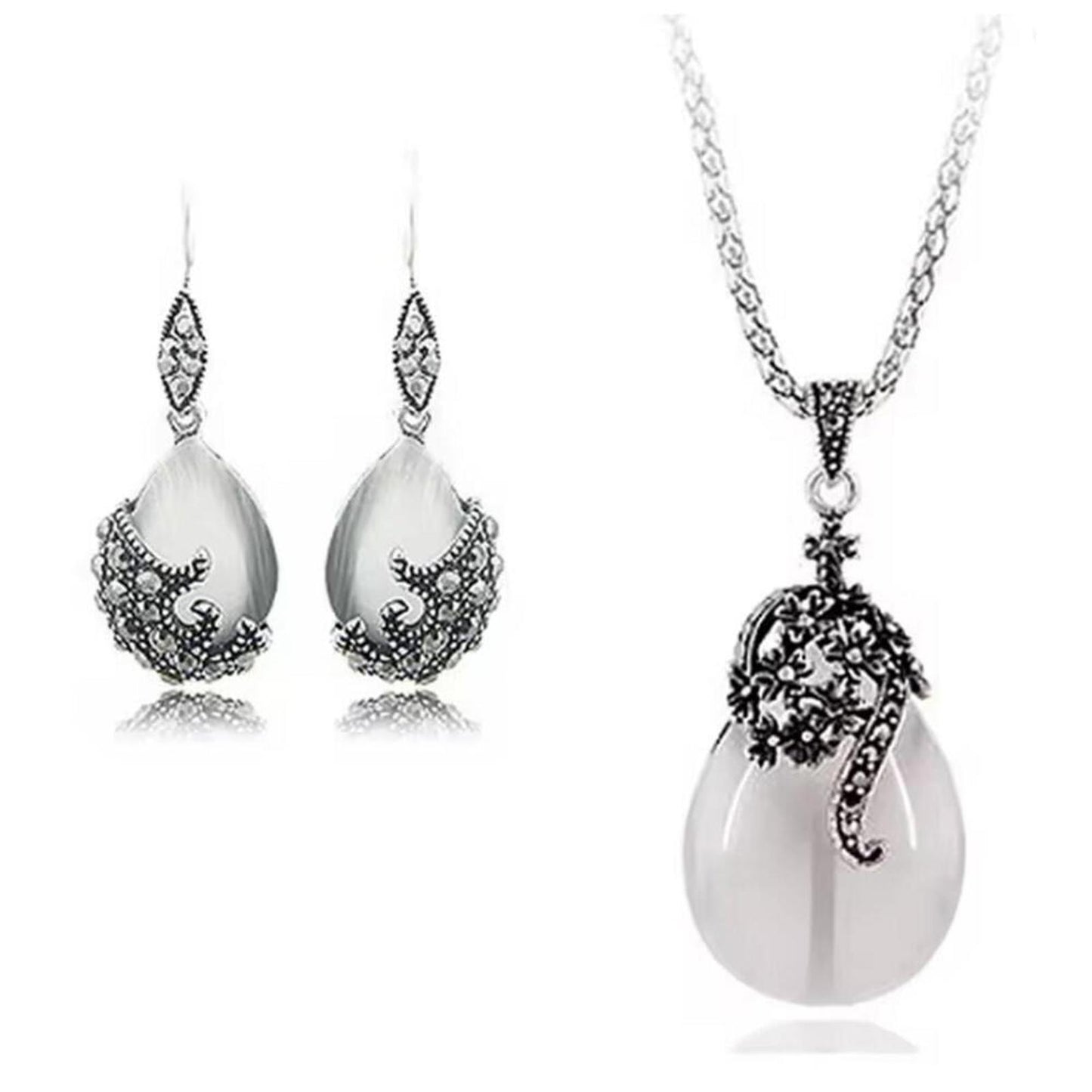 Cat's Eye earrings - silver - CZs - 20"