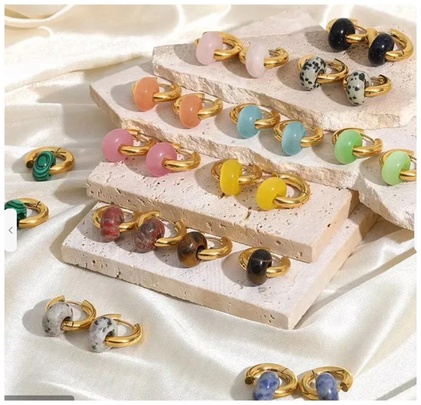 Natural black white agate earrings - Gold - 26mm