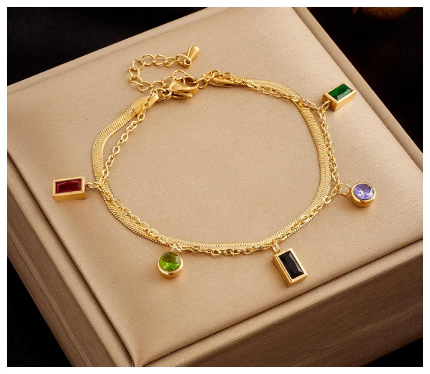 Multicolor two strand bracelet - Bracelet - Gold - CZs - 6.5-8"