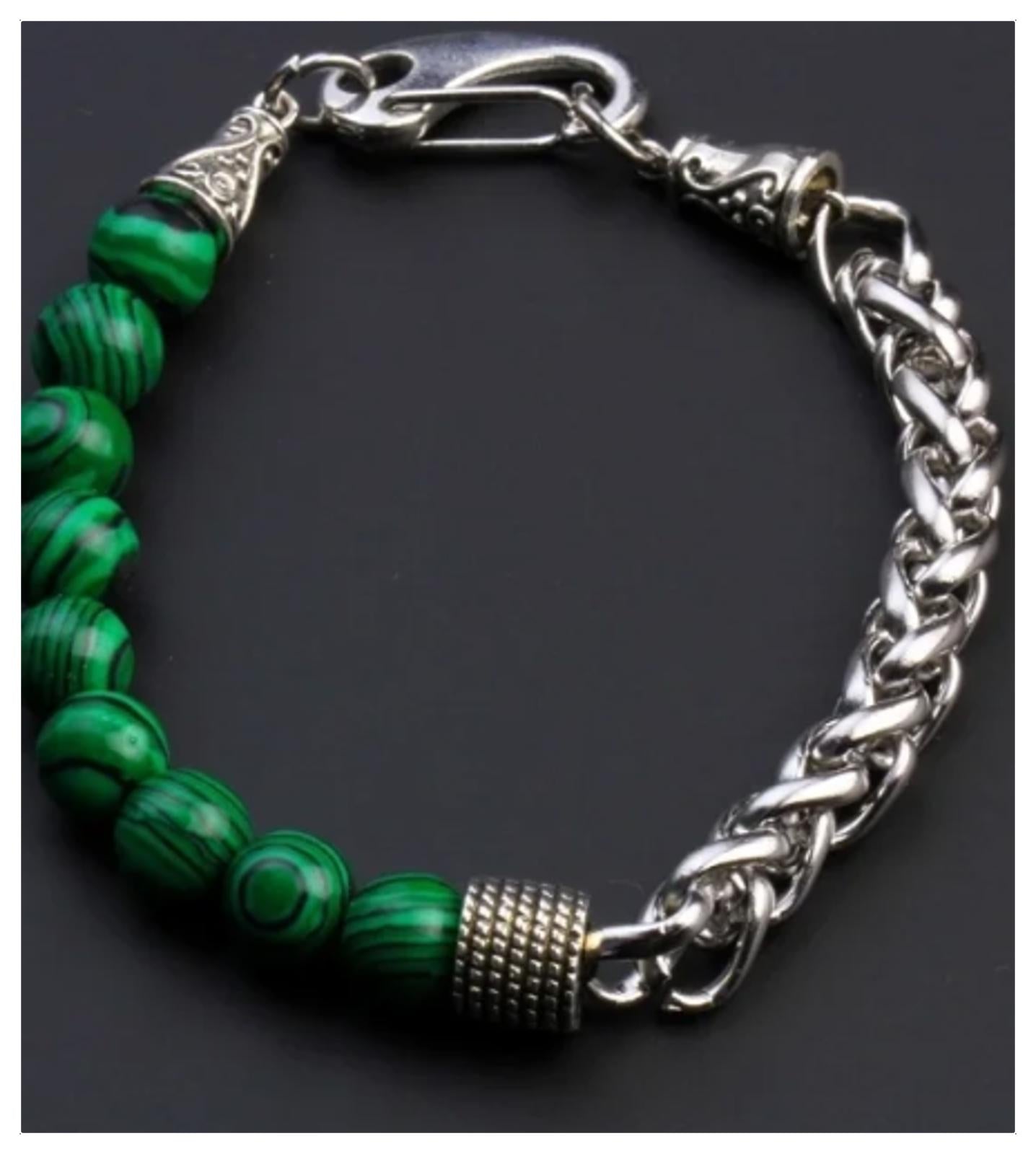 NATURAL malachite - Bracelet - stainless steel - 8"
