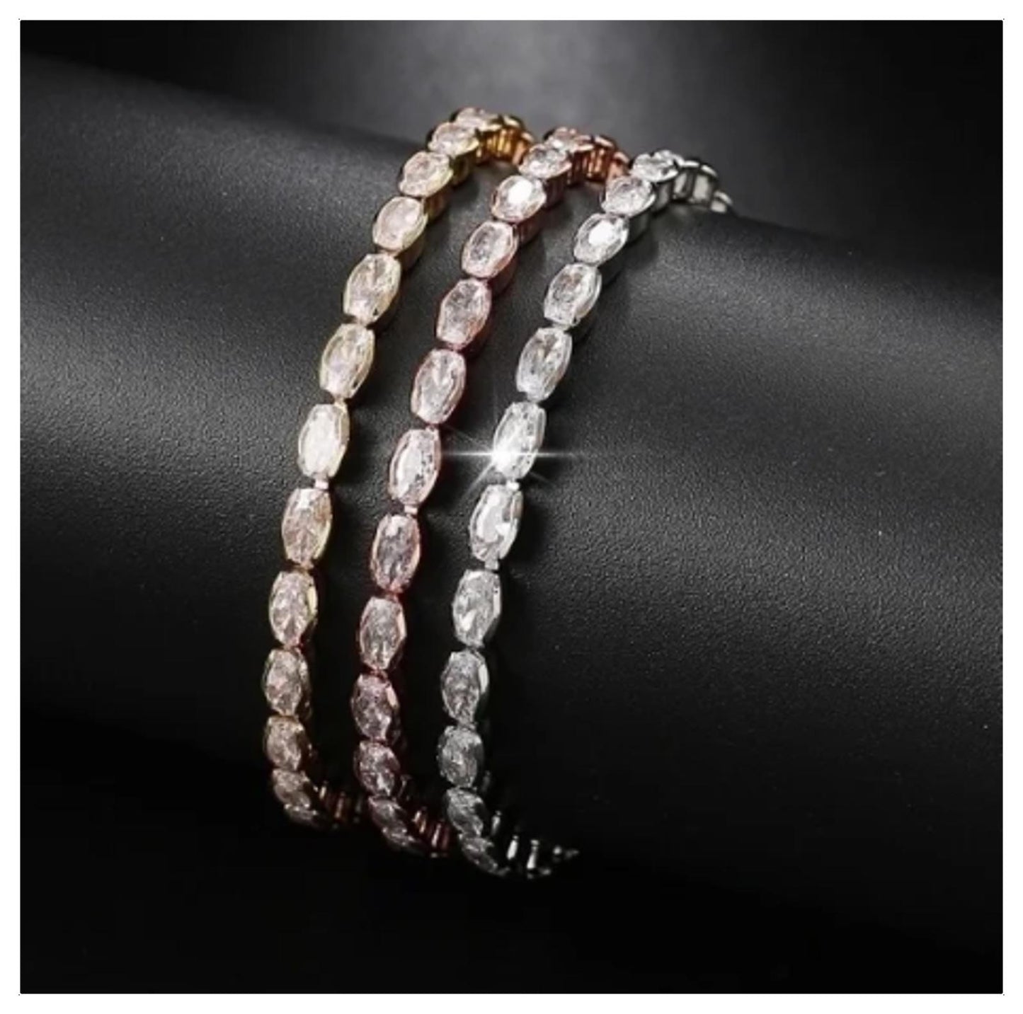 Oval tennis - Bracelet - Silver - CZs - 3mm - adustable