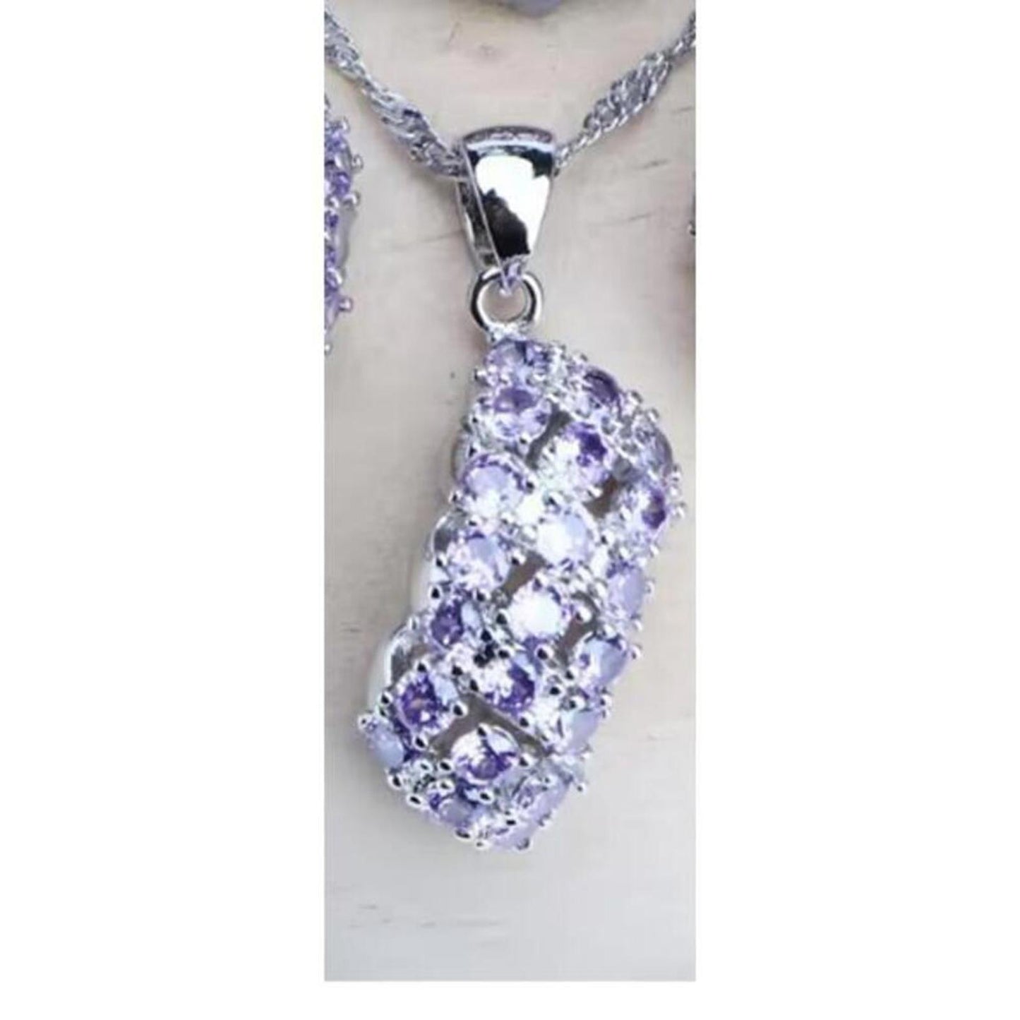 Purple waterfall necklace - silver - CZs - 18"