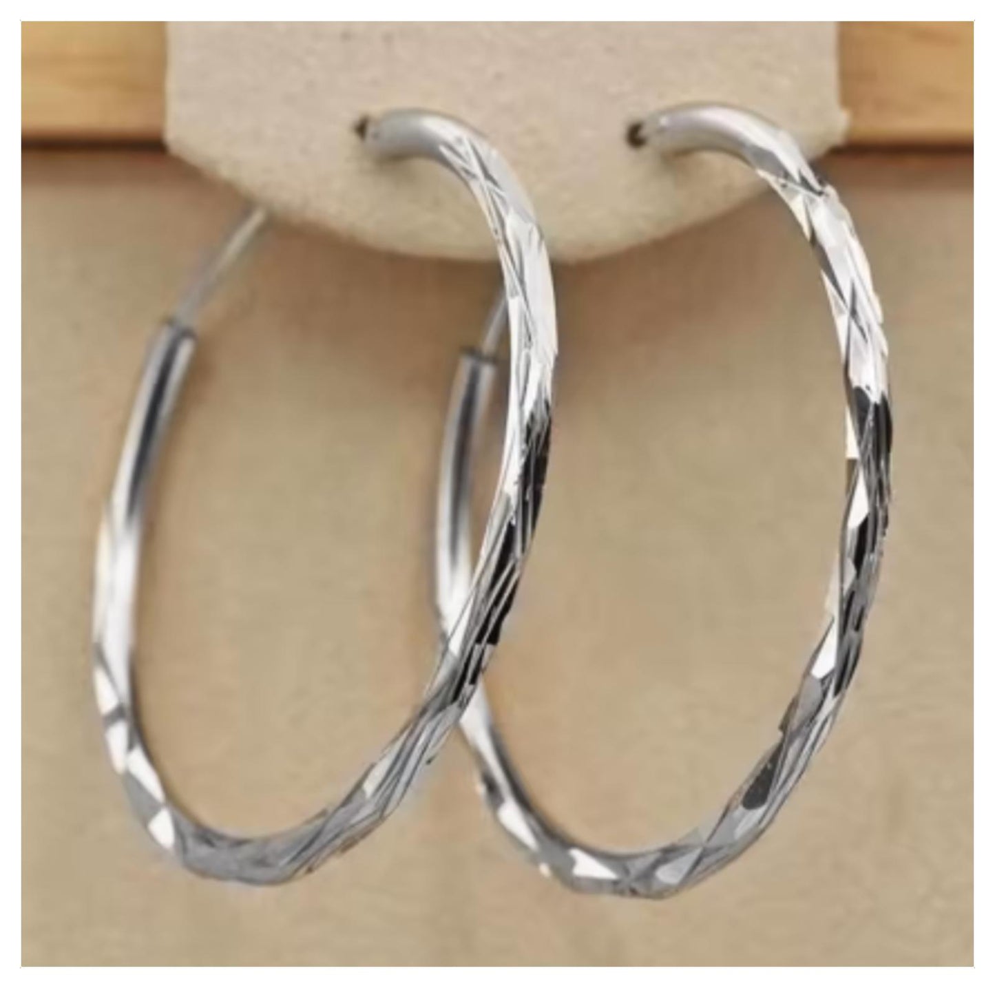 Thin patterned hoops - Earrings - Silver - 1.5"