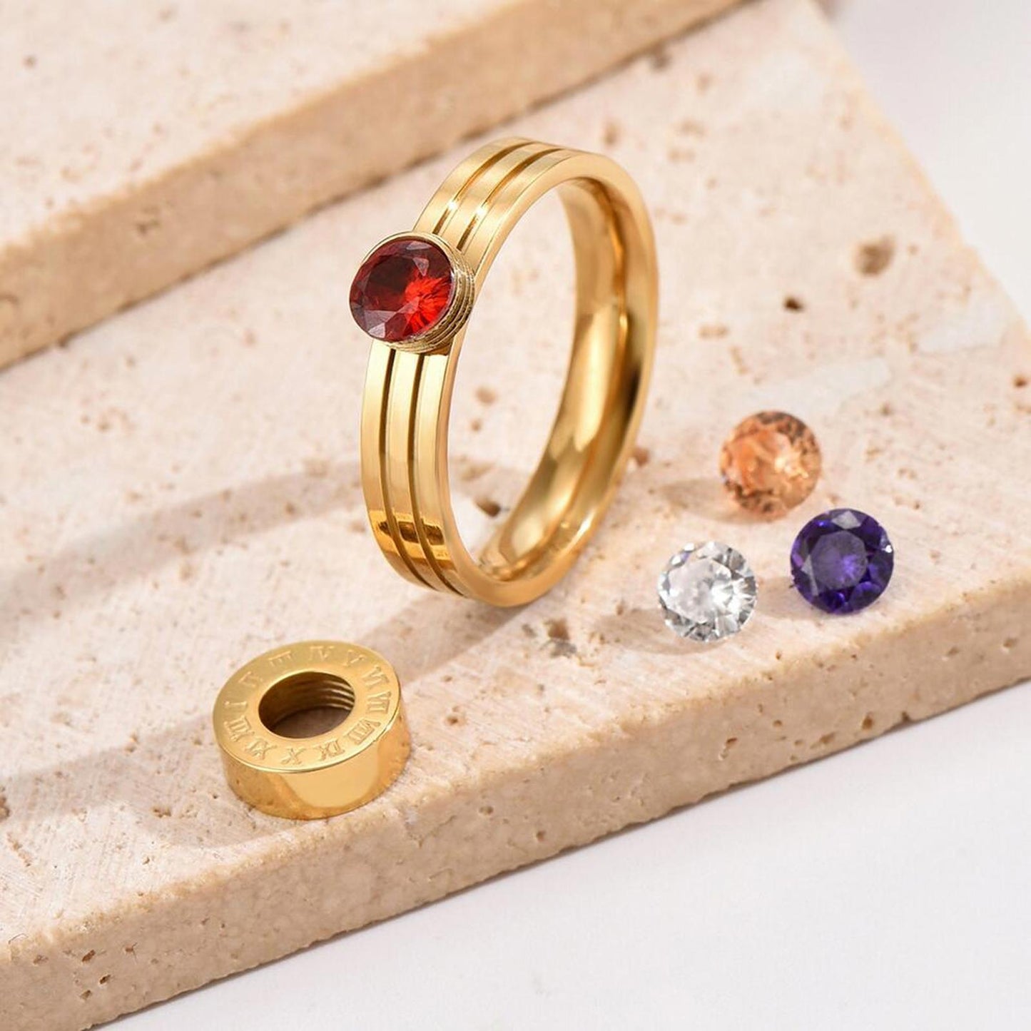 Interchangeable! Bezel set ring - Gold - CZs - size 6
