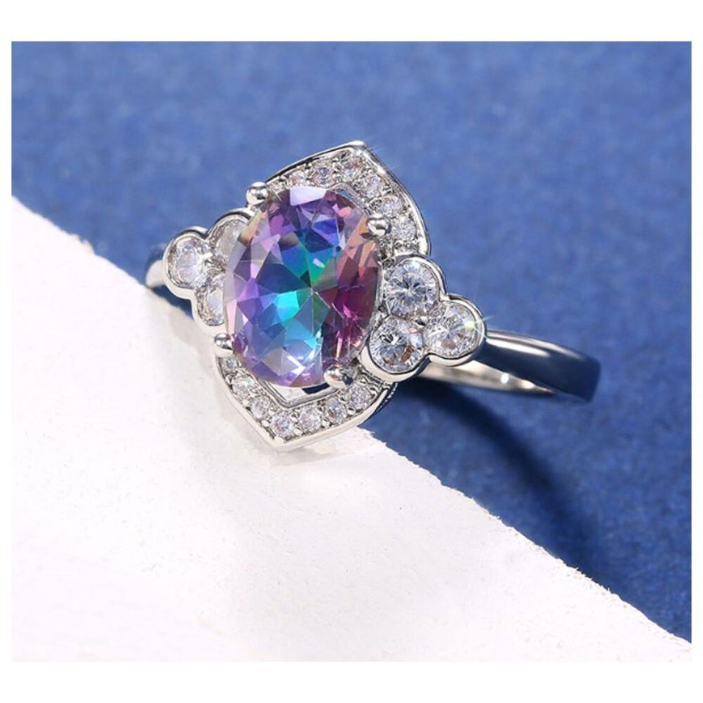 Rainbow ring - Silver - CZs - Size 10.