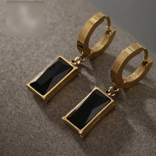 Black rectangle - Necklace/Earring set - Gold - CZs - 18"