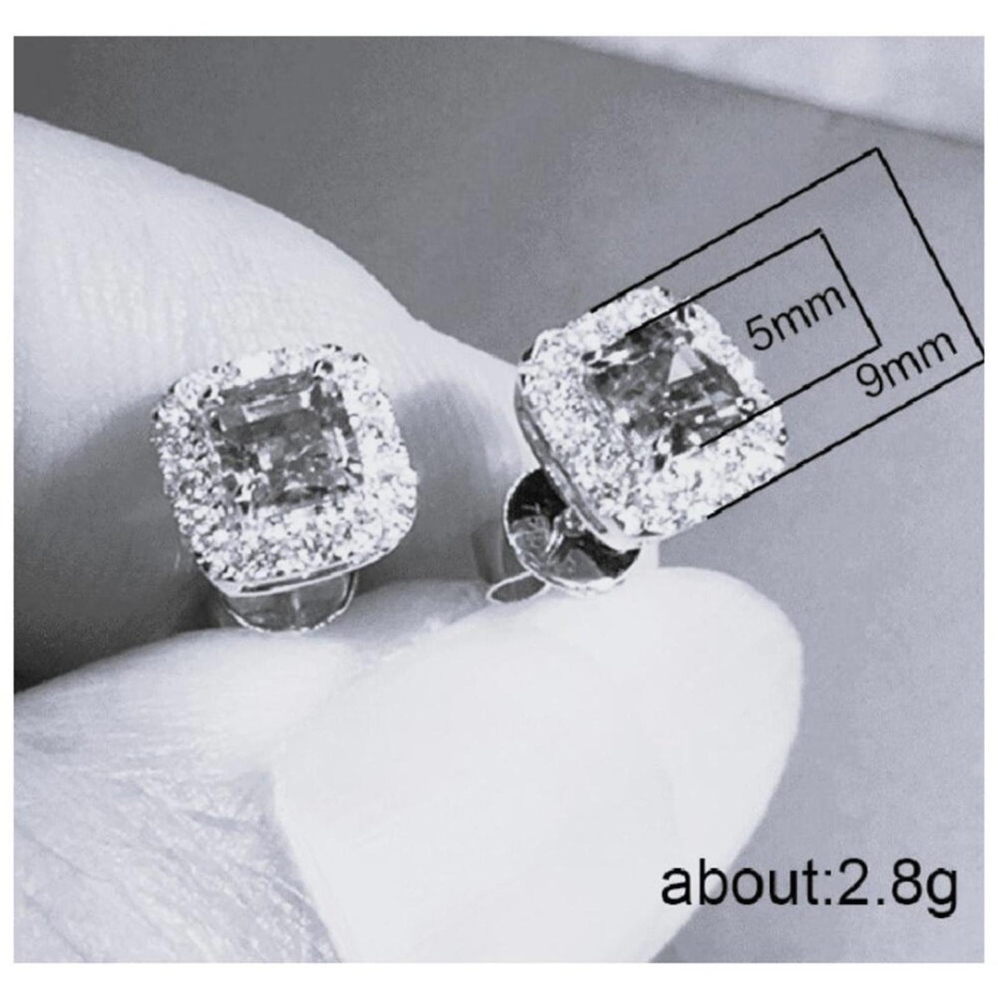 Square halo Studs - silver - CZs - 9mm