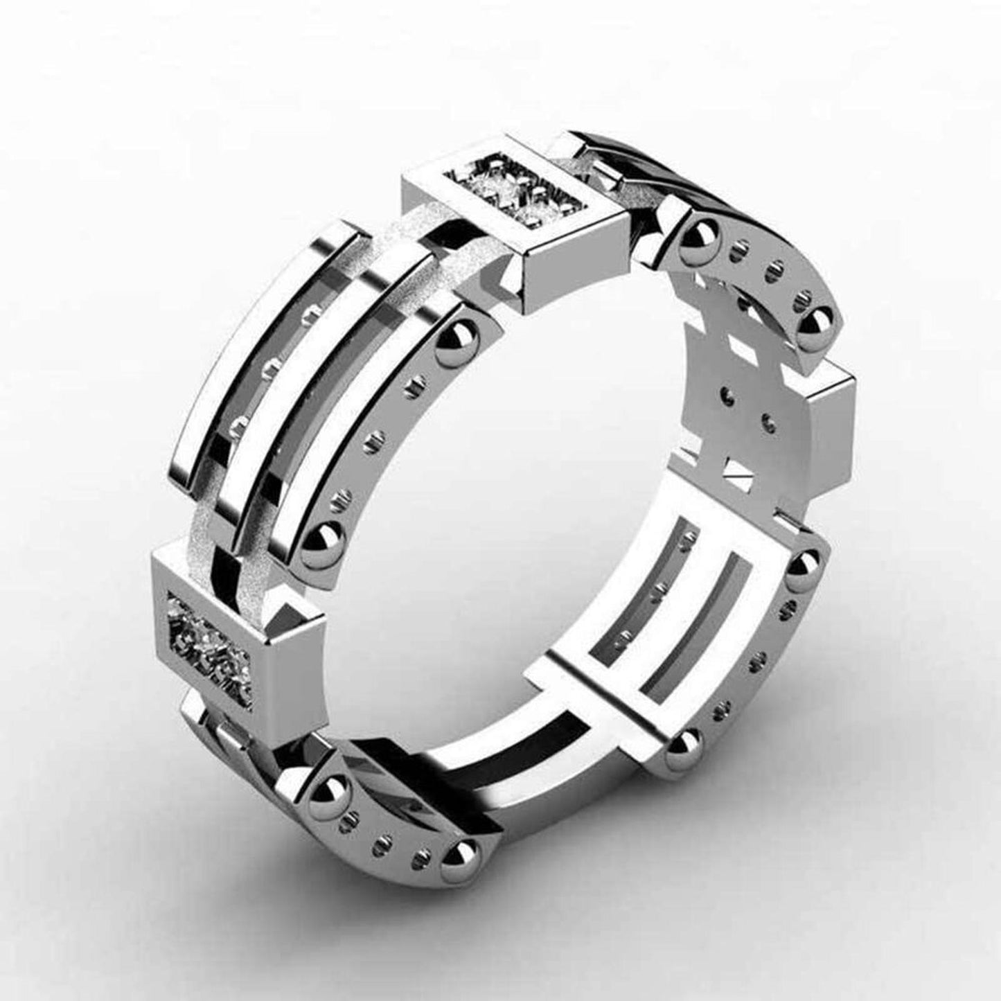 Interlocking band RING with accents - Silver - CZs- size 9