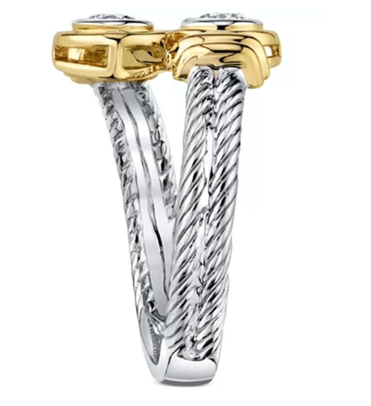 Bypass cable bezel set Ring - Two Tone Silver - CZs - Size 6