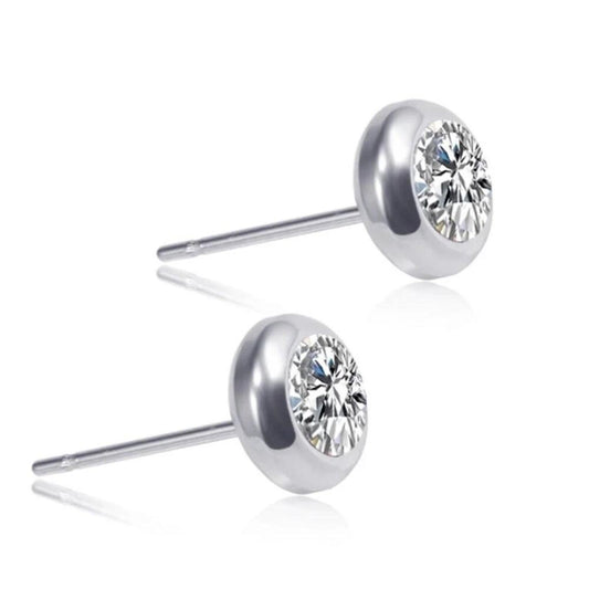 Gray Small round Studs - silver - CZs - 6.5mm