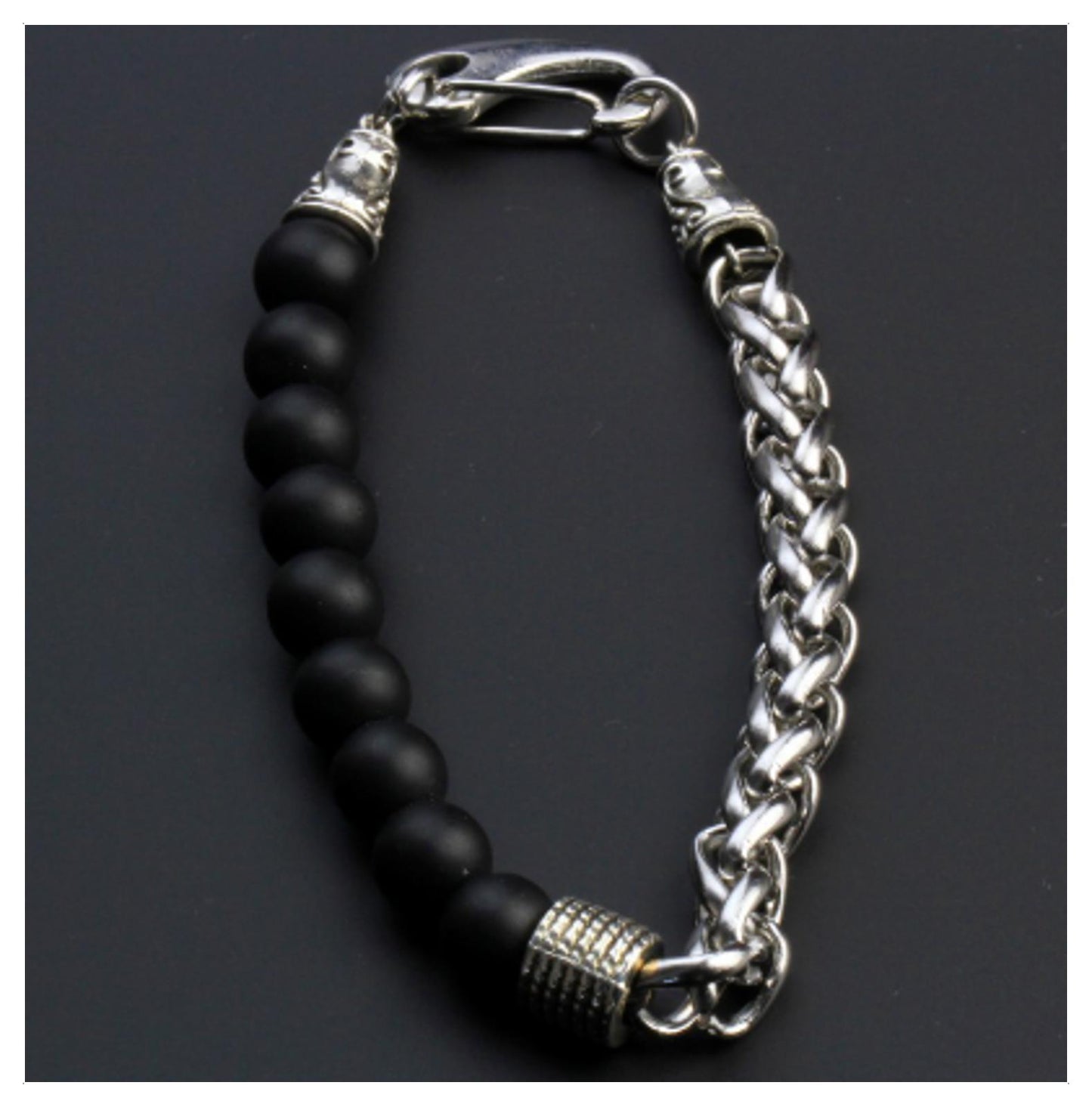 NATURAL black onyx - Bracelet - stainless steel - 8"