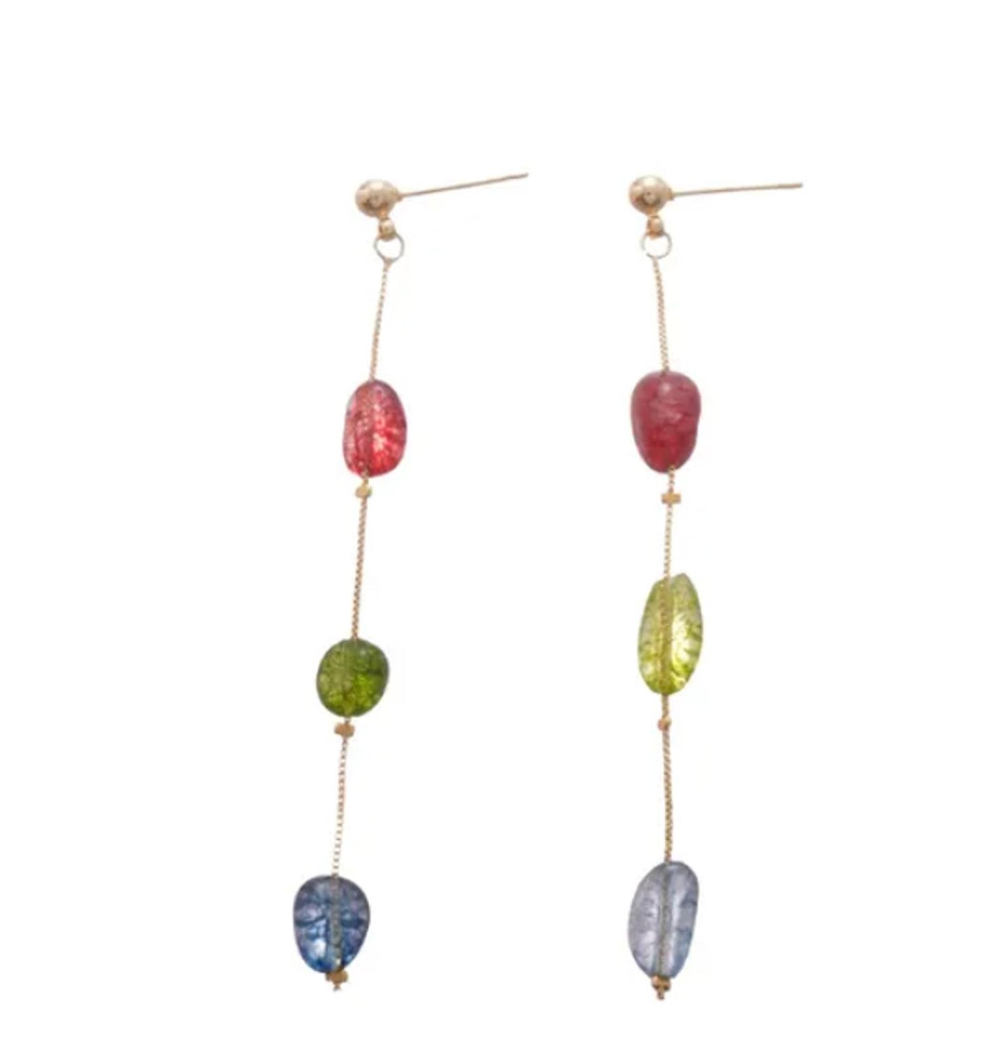 Natural multicolor tassel earrings - Earrings - Gold - 8cm
