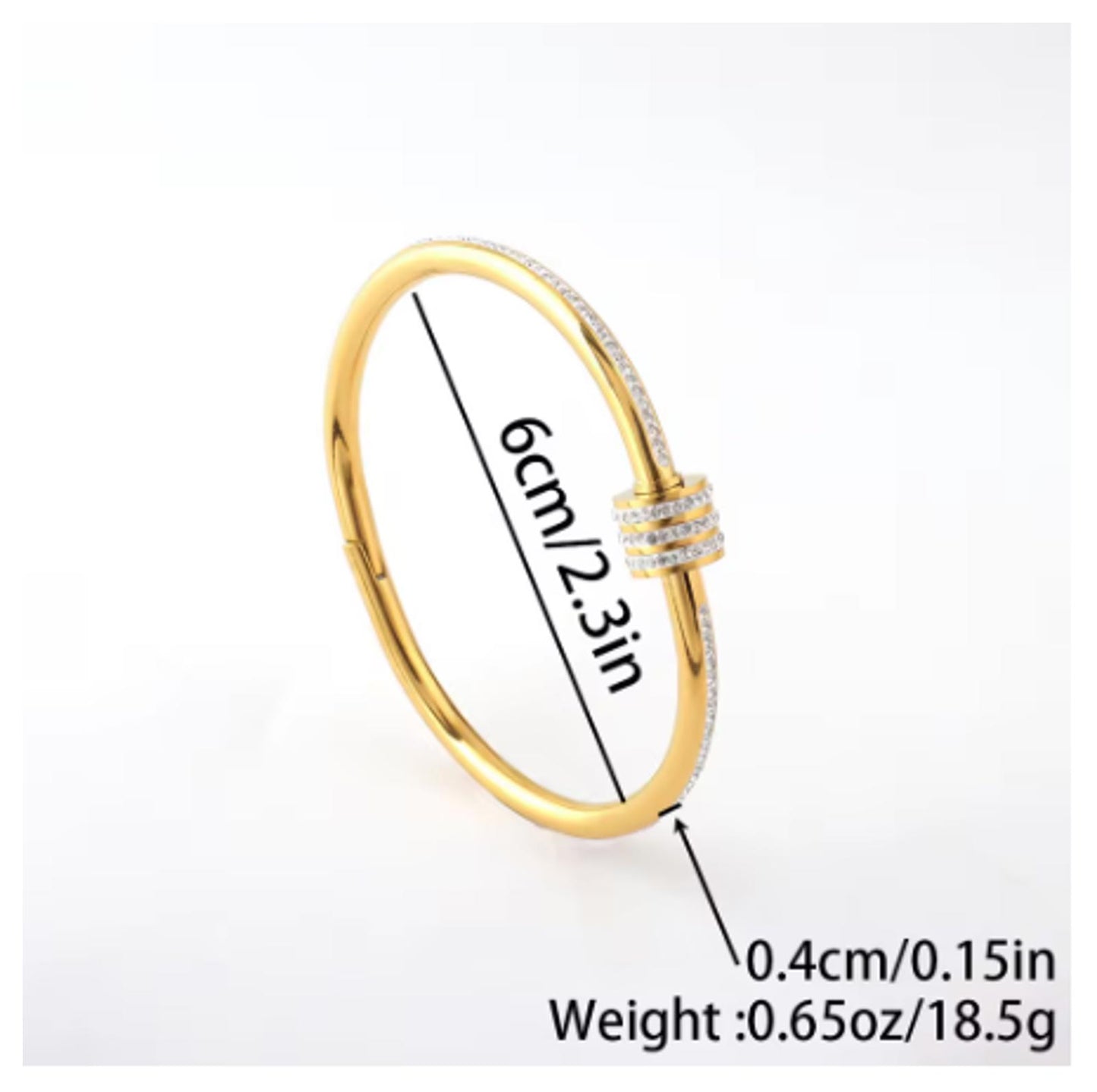 Hinged bling bangle - Bracelet - Gold - CZs