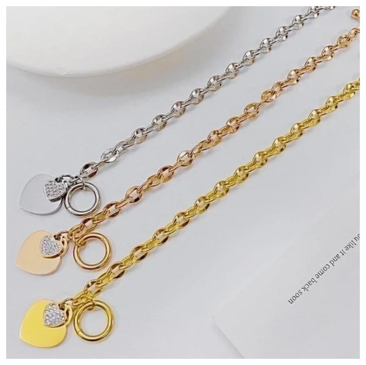 Double heart charm - Bracelet - Silver - CZs - 8"