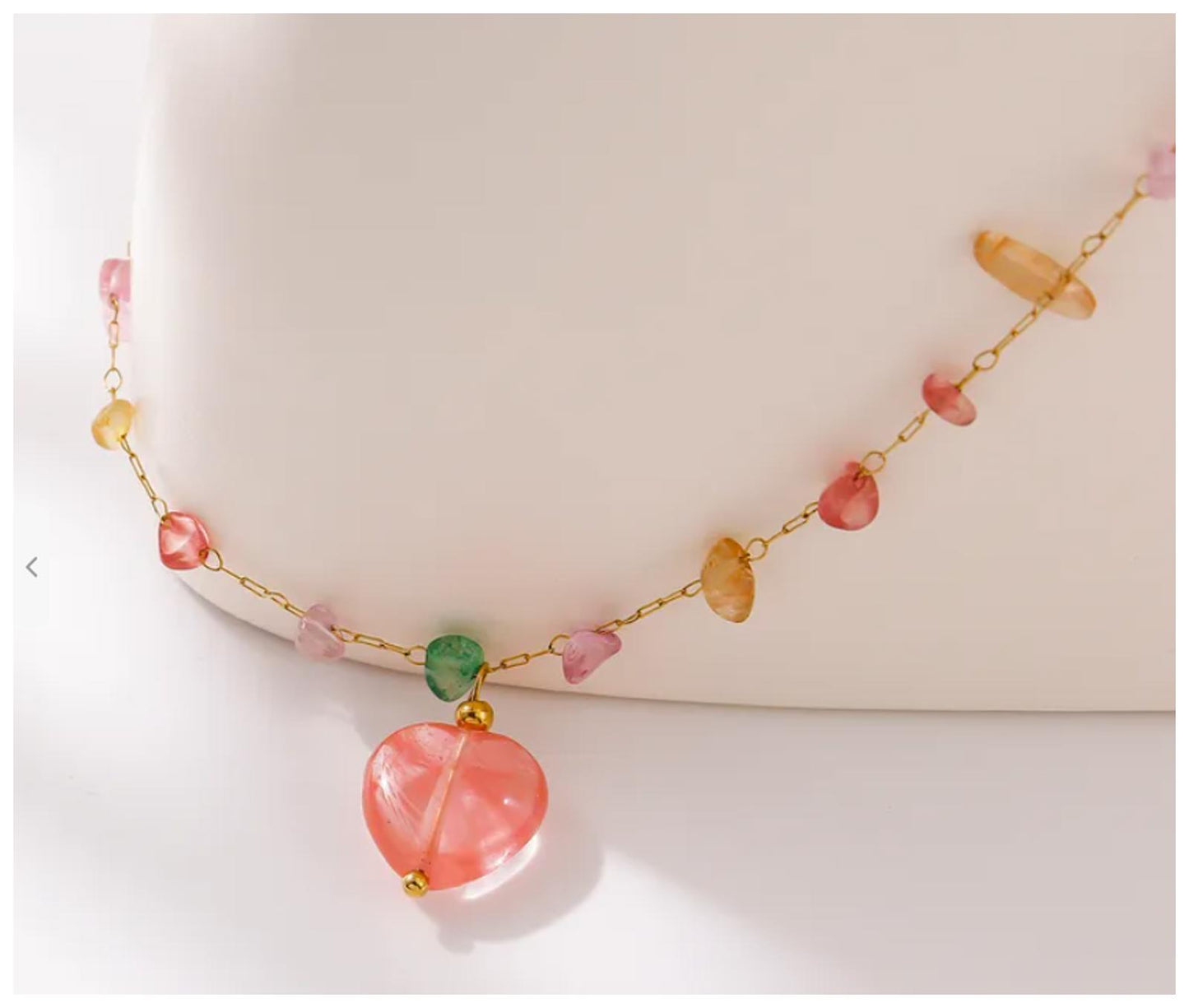 Natural stone peach beaded - Necklace - Gold - 18"