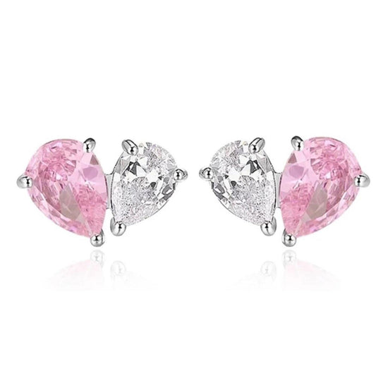 Pink and White Teardrop Set - Silver - 16-18" Necklace & Earrings