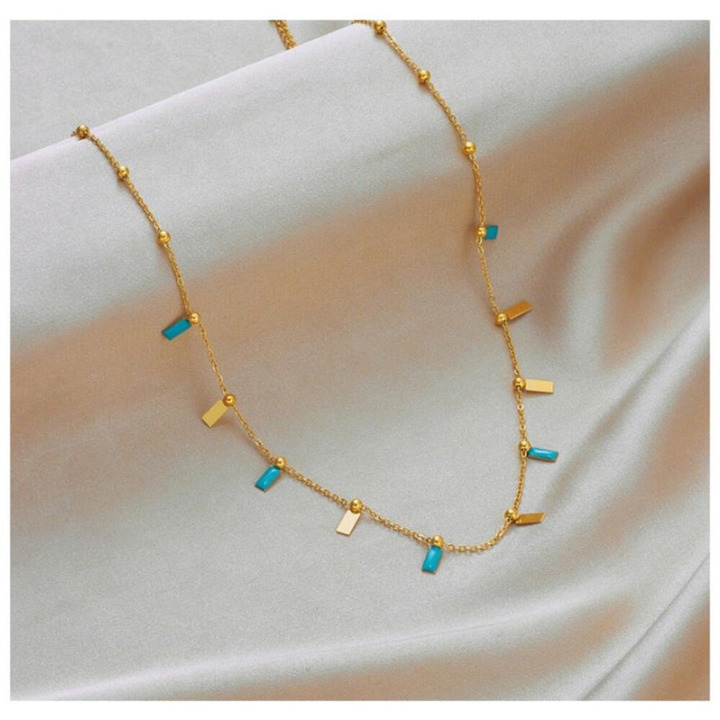 Turquoise Necklace - Gold - 18"