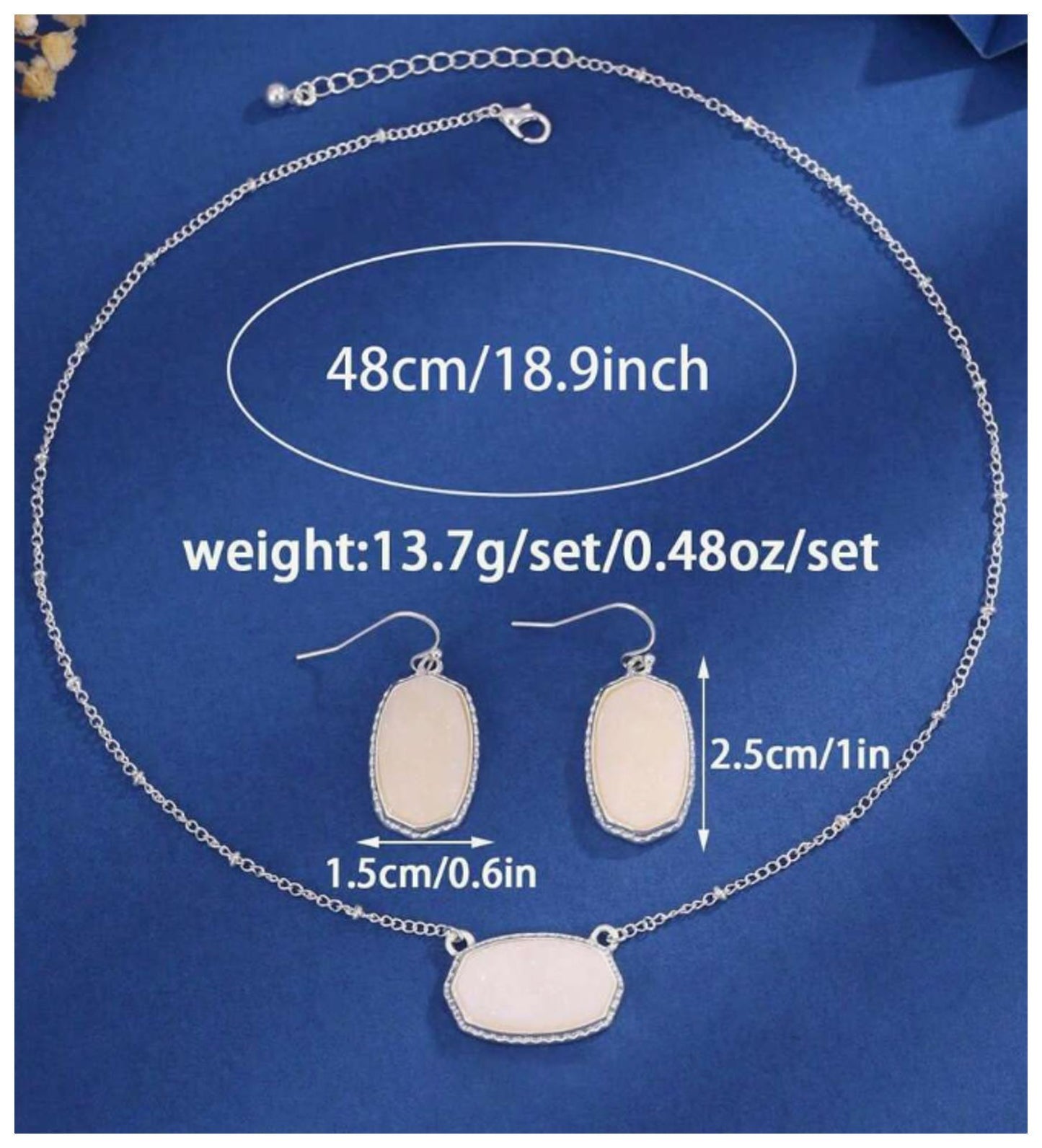 White glitter stone - Necklace/Earring set - Silver - CZs - 19"