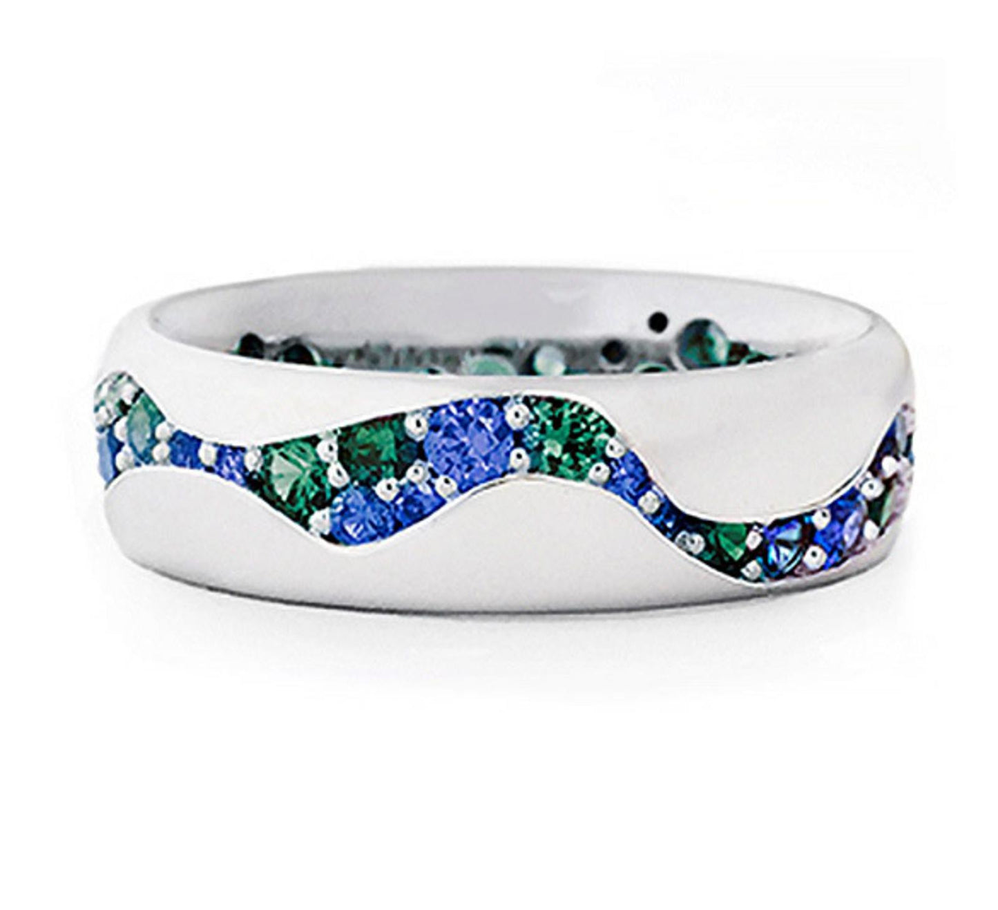 Blue green wave band Ring - Silver - CZs - Size 7