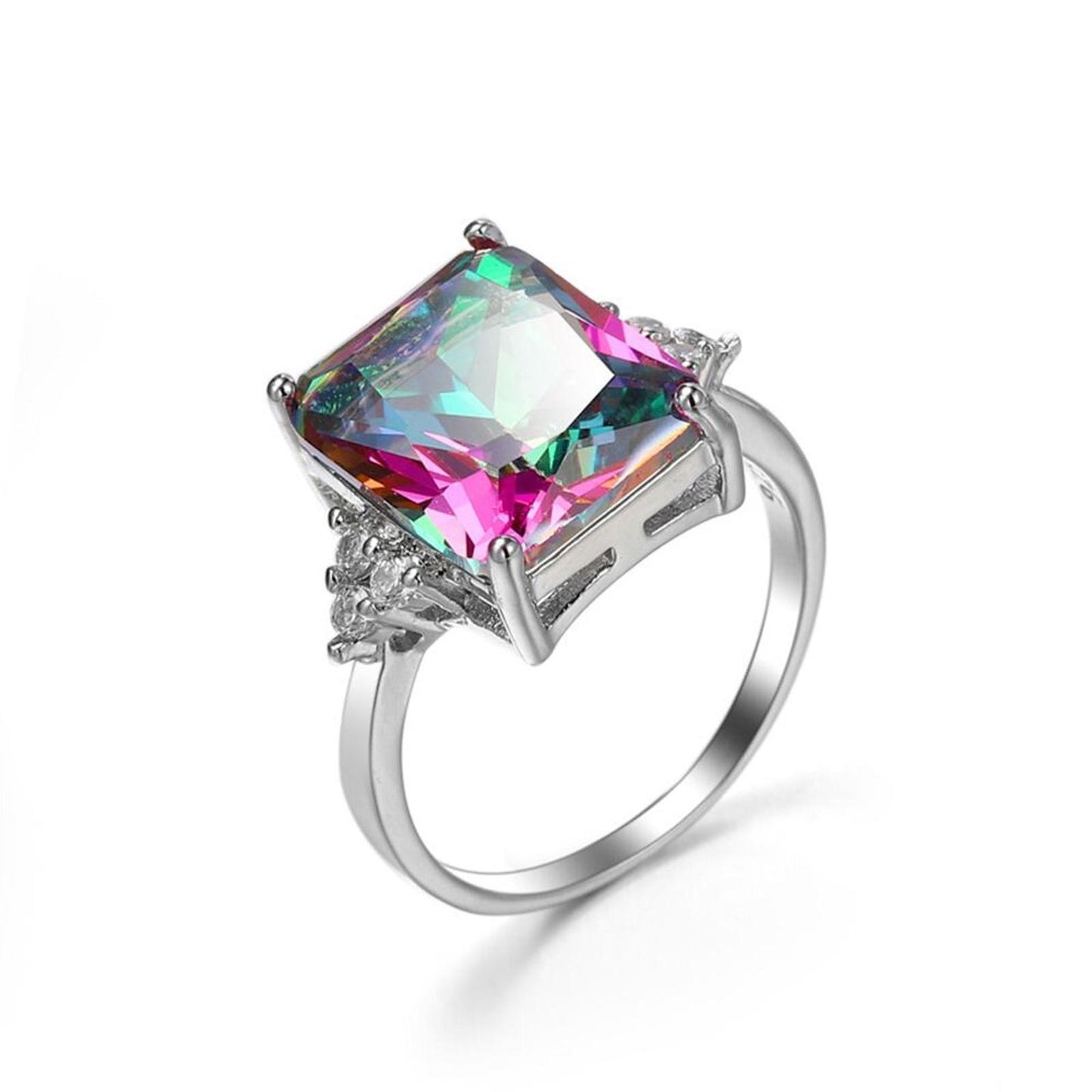 Rainbow radiant cut RING - Silver - CZs - size 9