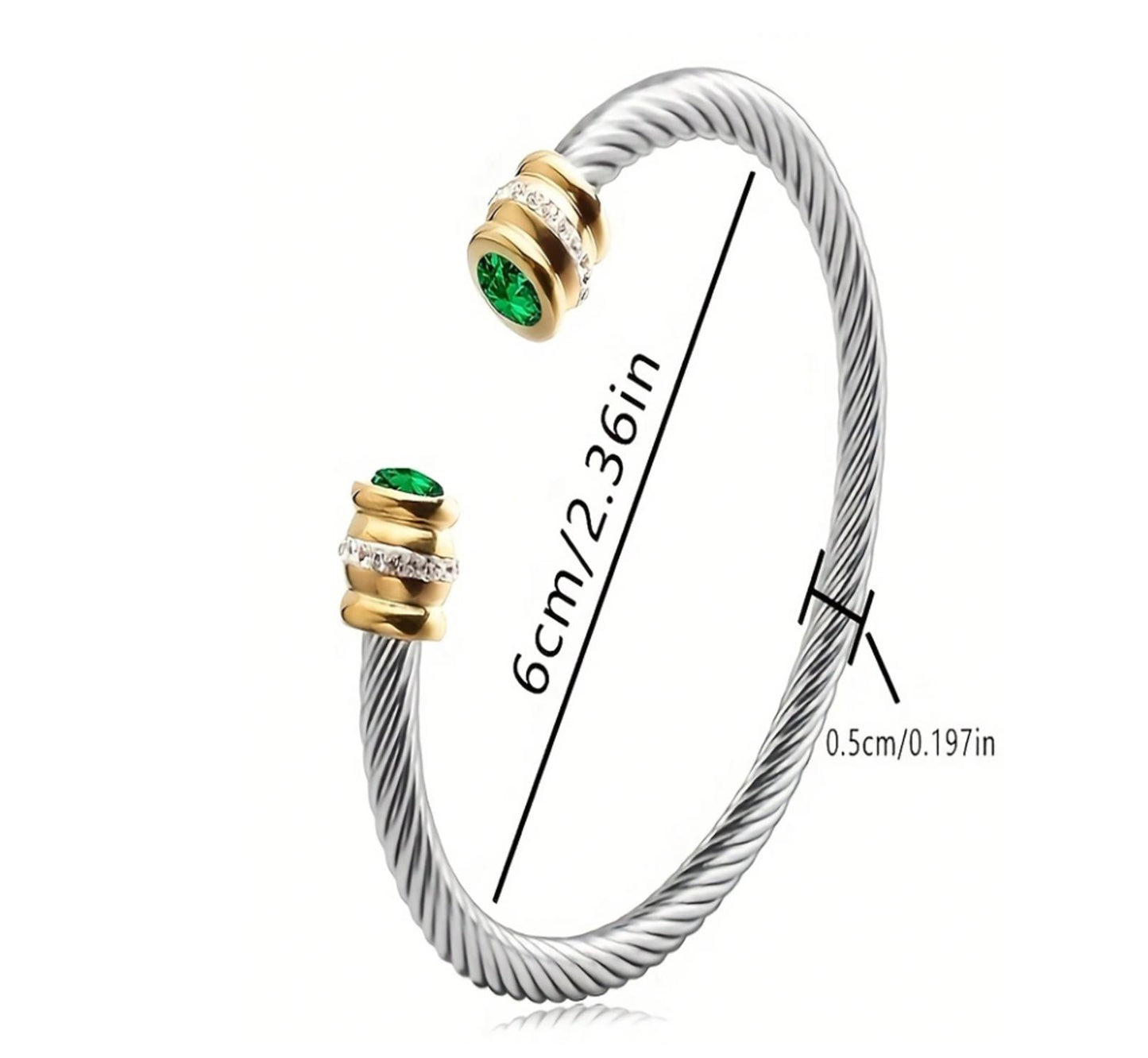 Blue cable December - Bangle Bracelet - Stainless Steel - CZs